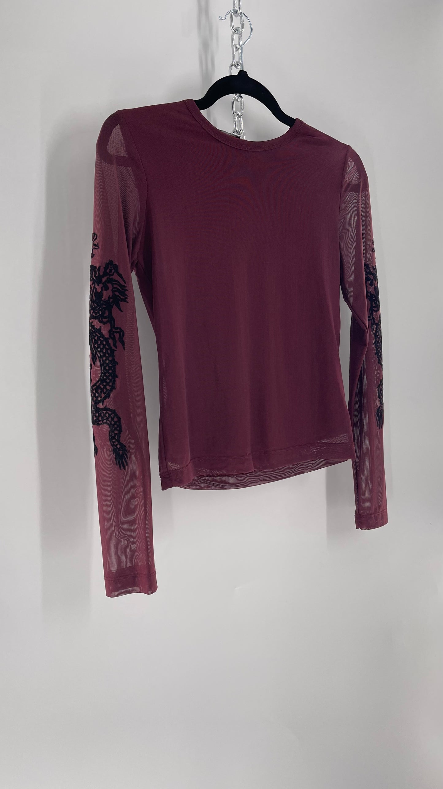 Vintage FANG Burgundy Mesh Dragon Felt Embroidery Sleeve