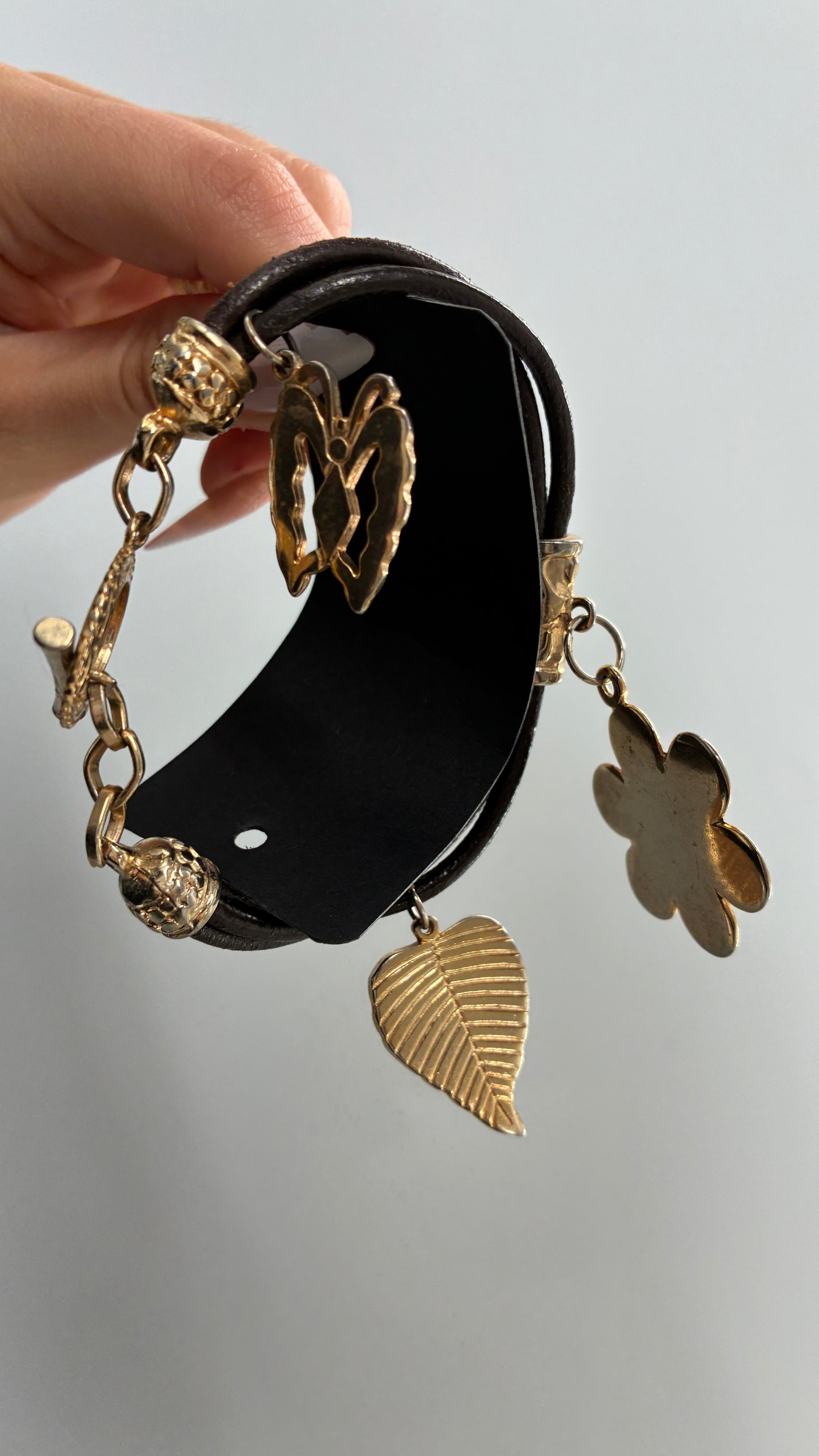 Vintage Multi-band Bracelet with Oversized Gold Charms