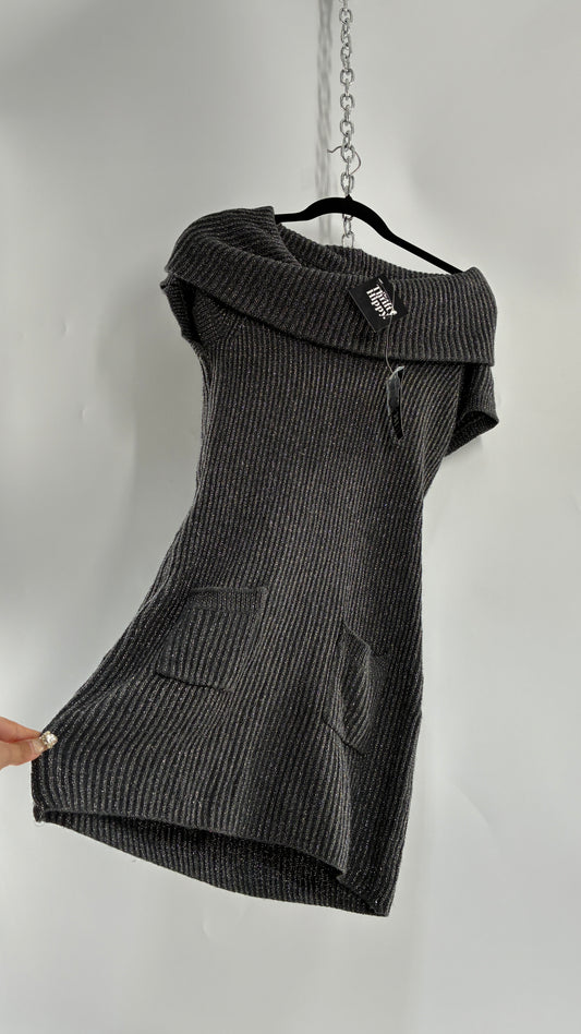 Vintage INC International Concepts Grey Silver Knit Off the Shoulder Dress with Tags Attached (Large)
