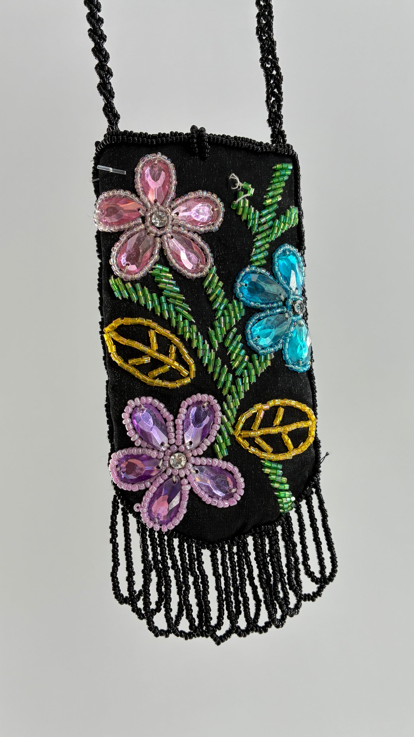 Vintage Black Beaded Floral Crossbody