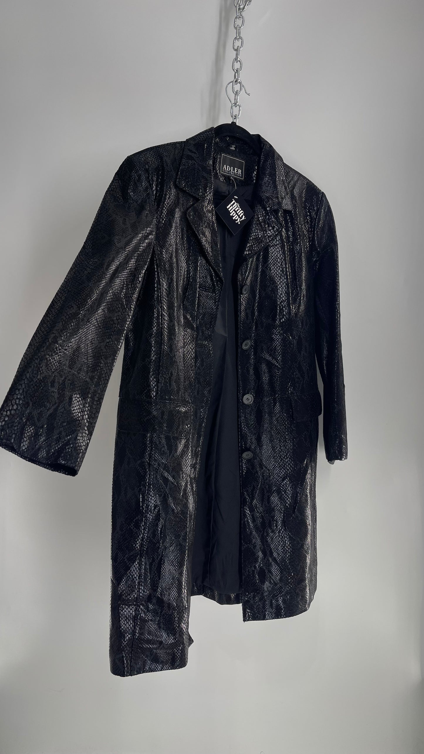 Vintage ADLER Black Genuine Leather Snake Embossed Coat (Large)