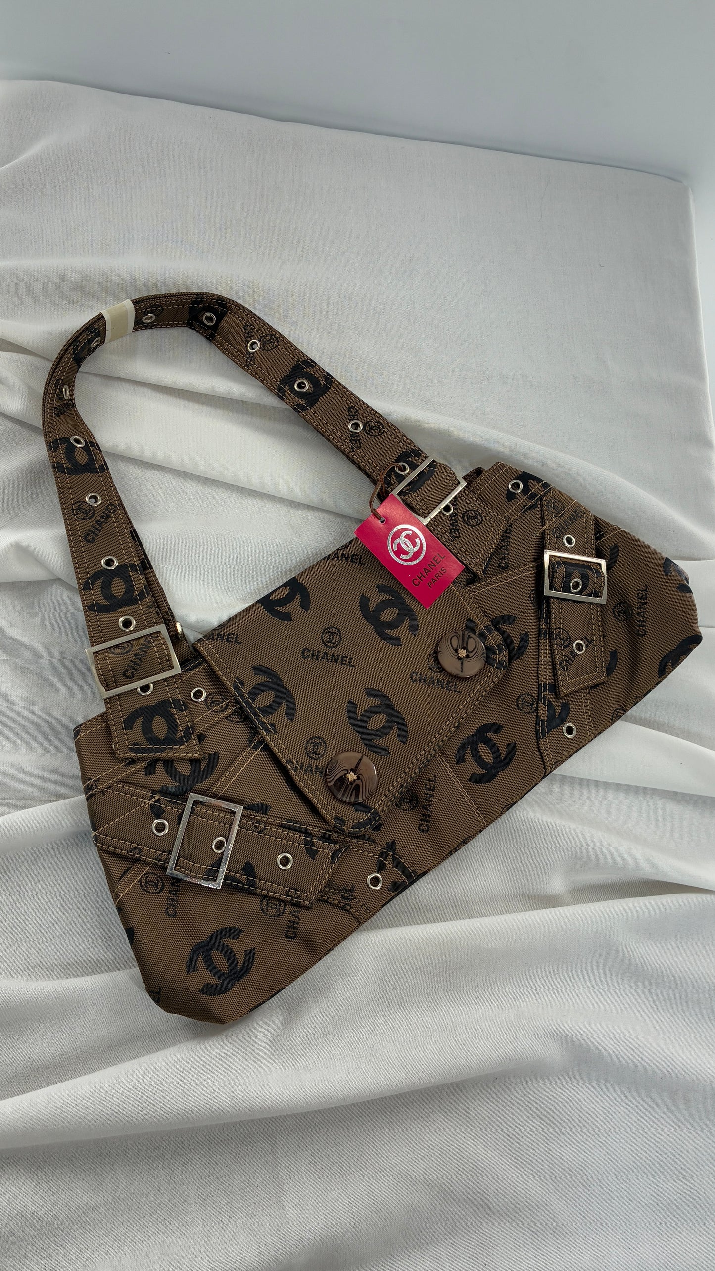 Vintage Kitschy Unauthenticated CHANEL All Over Monogram Buckle Bag