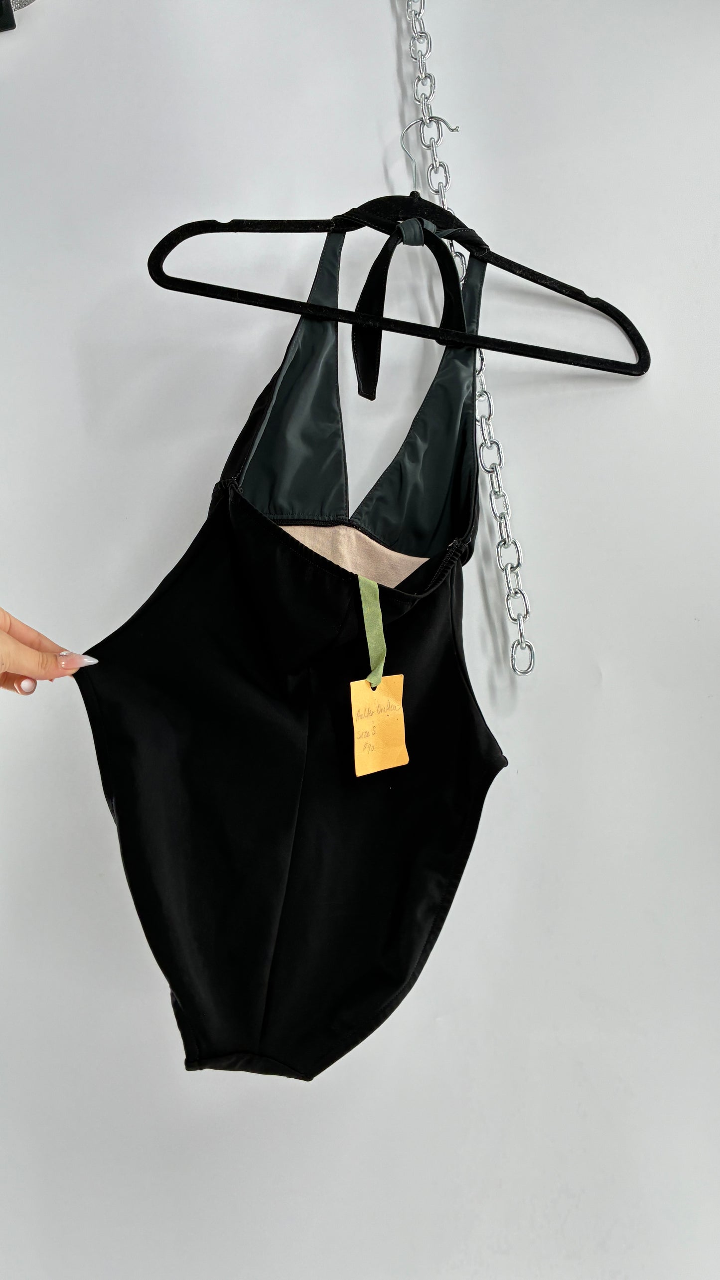 Vintage Black Handmade Retro Style Halter Thick Swimsuit (Small)
