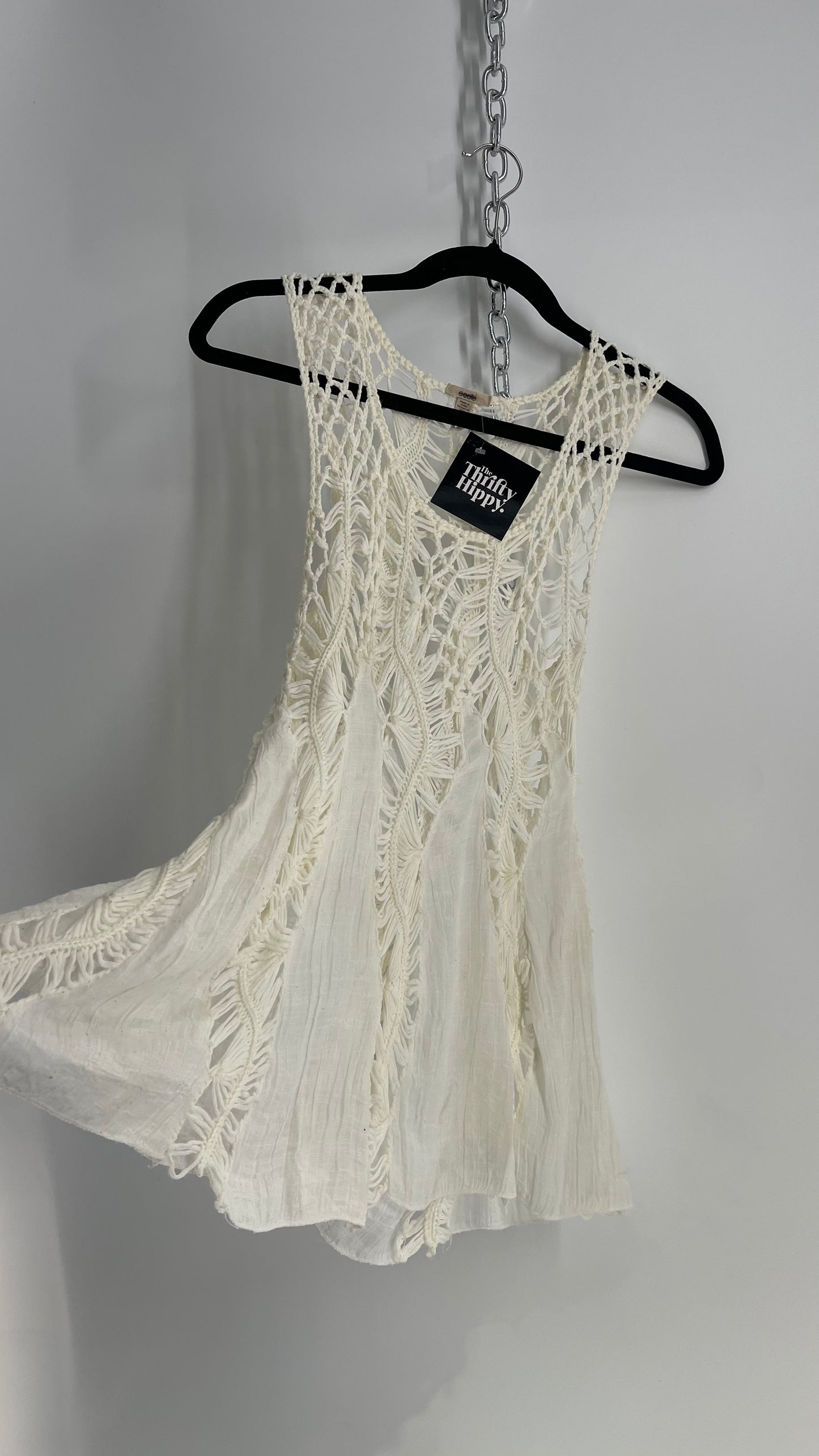 Ecoté White Tank Top with Ivory Knit Details (M)