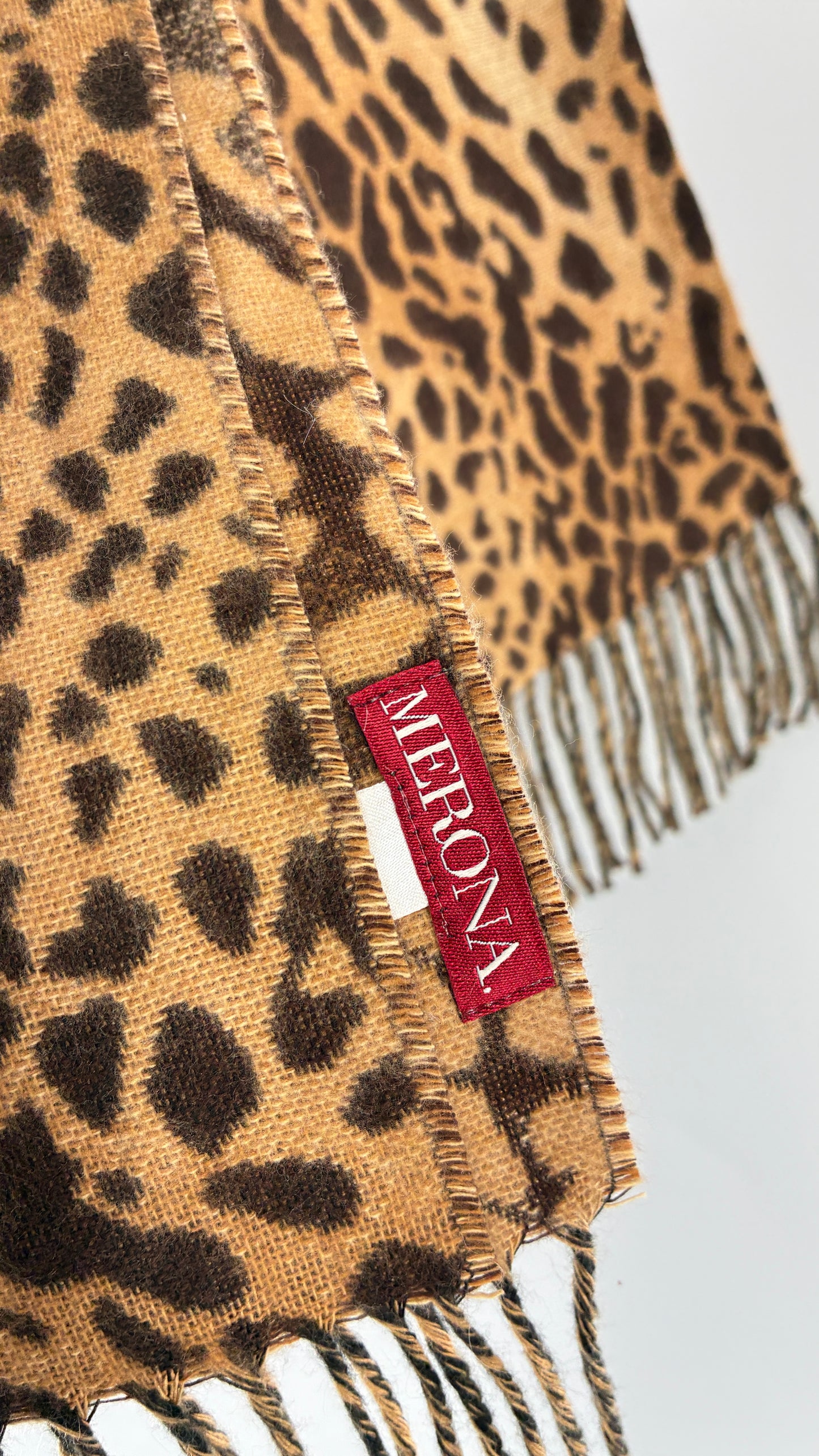 Deadstock Vintage Cheetah Printed Scarf with Fringed Ends and Tags Attached