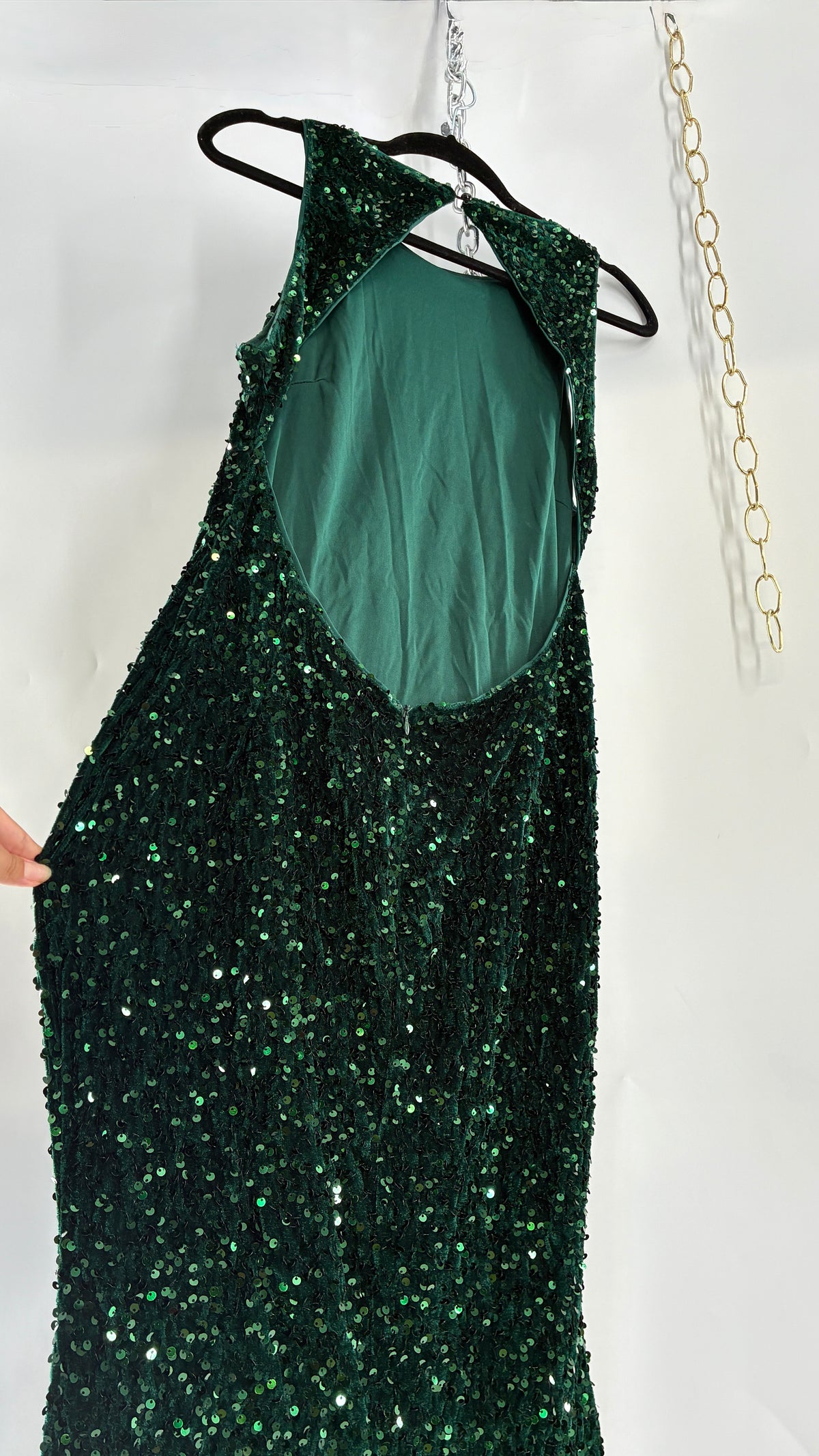 FAERIESTY Elegant Round Neck Sleeveless Sequin Mermaid Dress (XL)