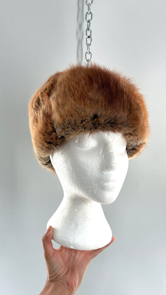 Vintage 1950s Genuine Fur Pill Box/Aviator Hat with Quilted Interior