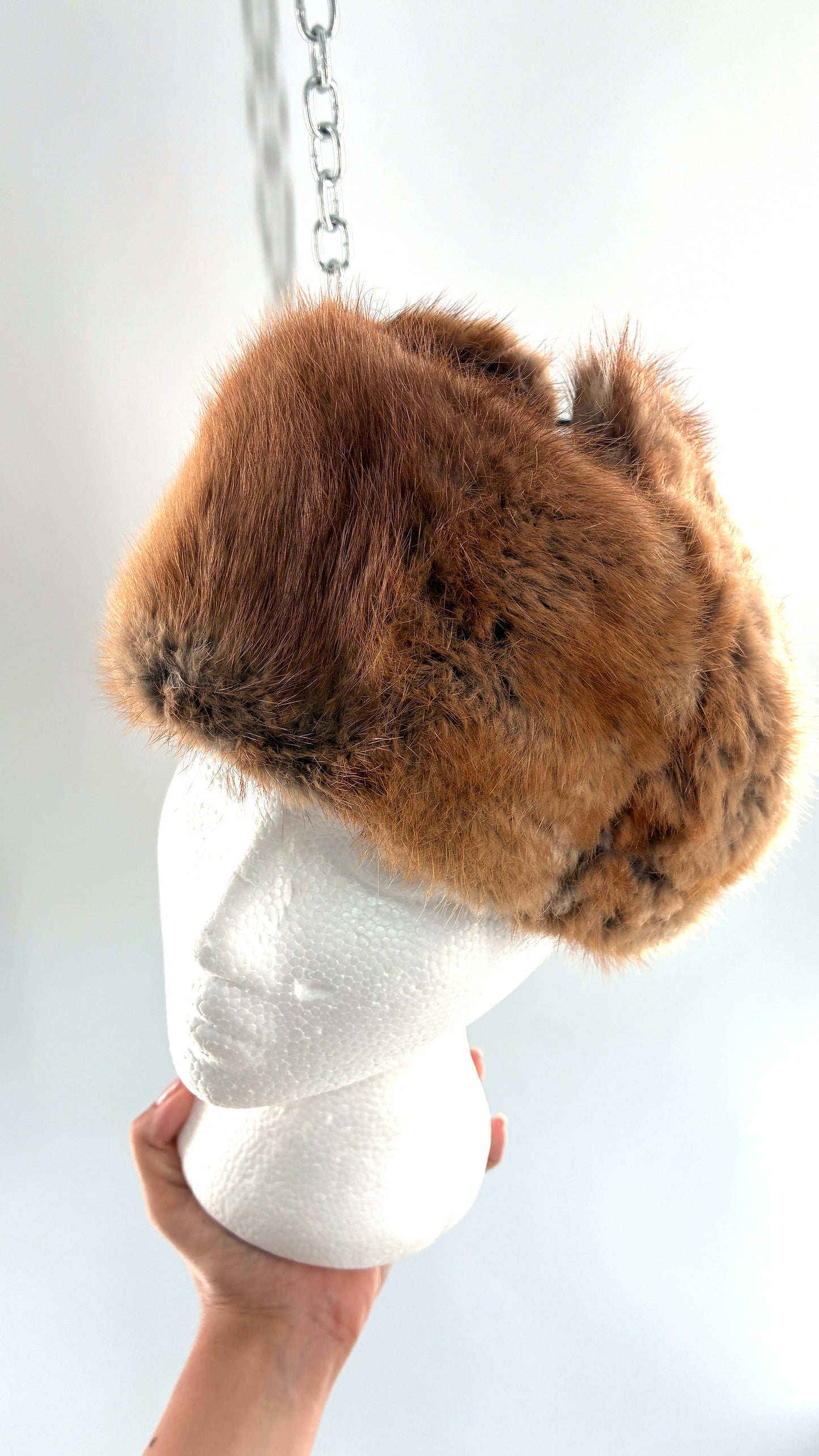 Vintage 1950s Genuine Fur Pill Box/Aviator Hat with Quilted Interior