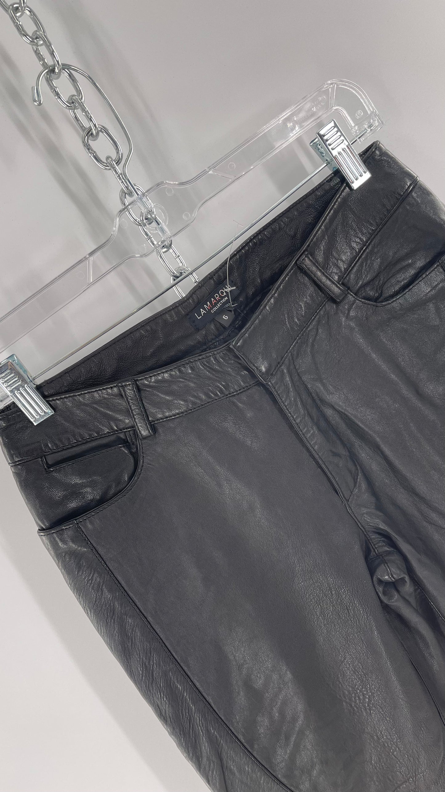 LAMARQUE 1990s Collection Vintage Black Leather Moto Style Pant with Panels, Ribbing and Zipper Details (6)