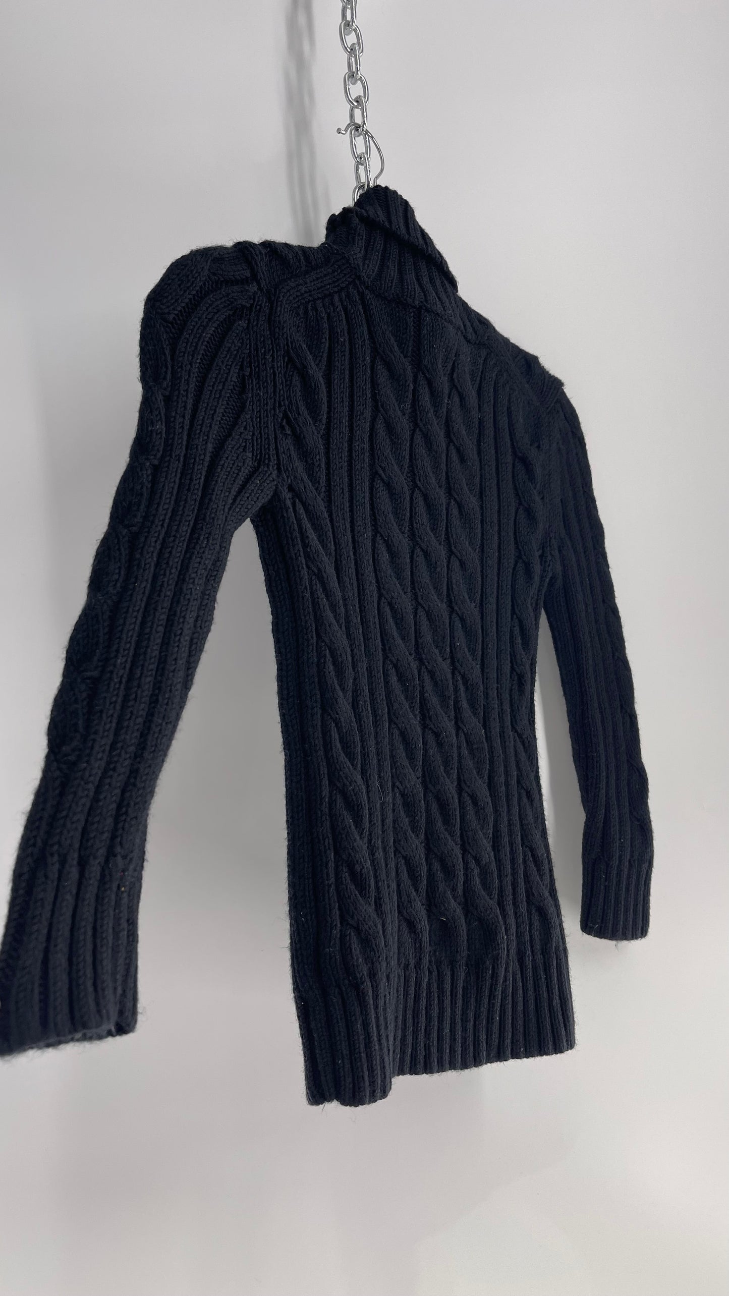 Vintage Club Monaco Black CableKnit 100% Wool Turtleneck Sweater (Small)