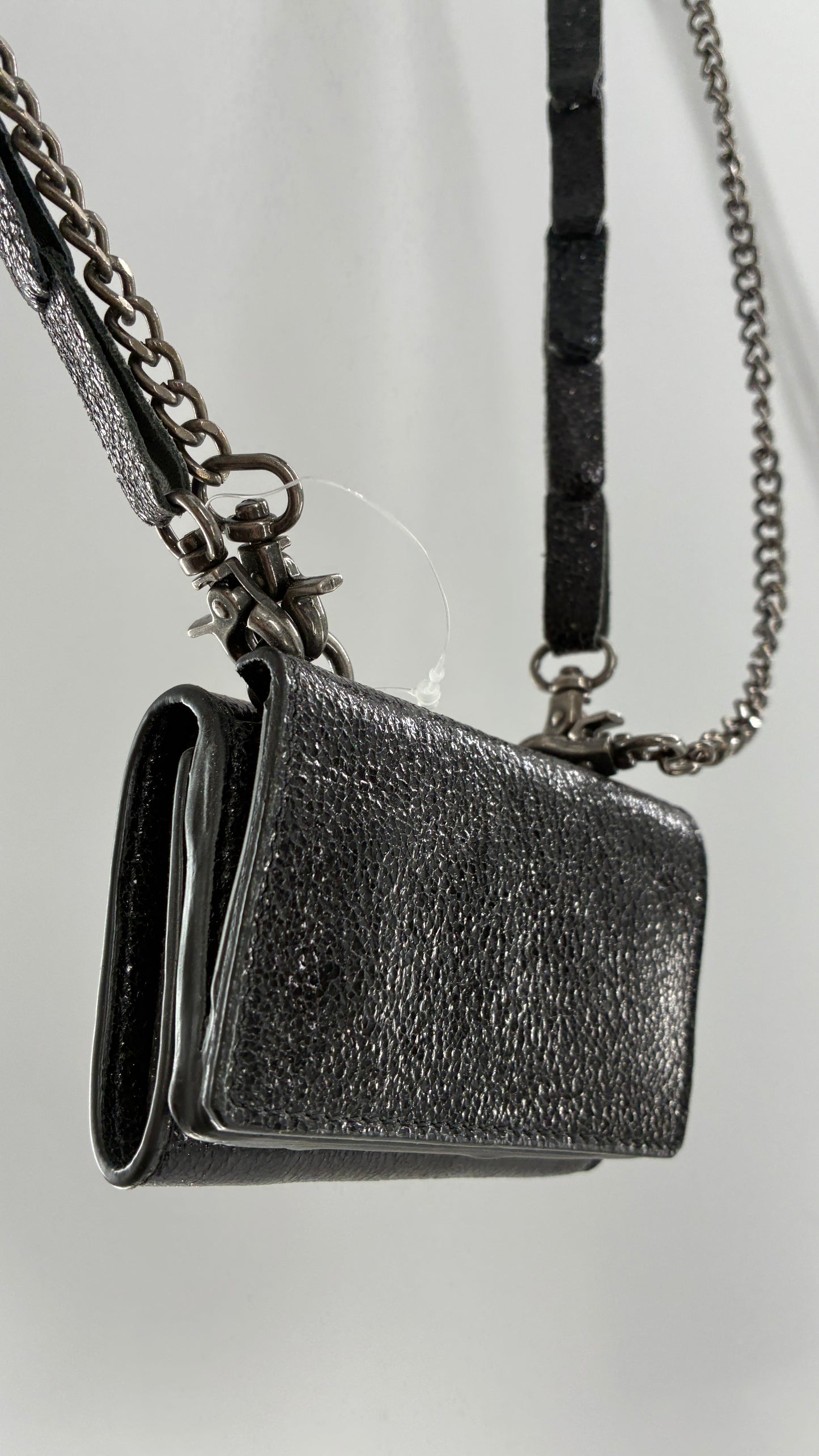 Free People Black Metallic Goat Leather Wallet with Leather and Chain Straps