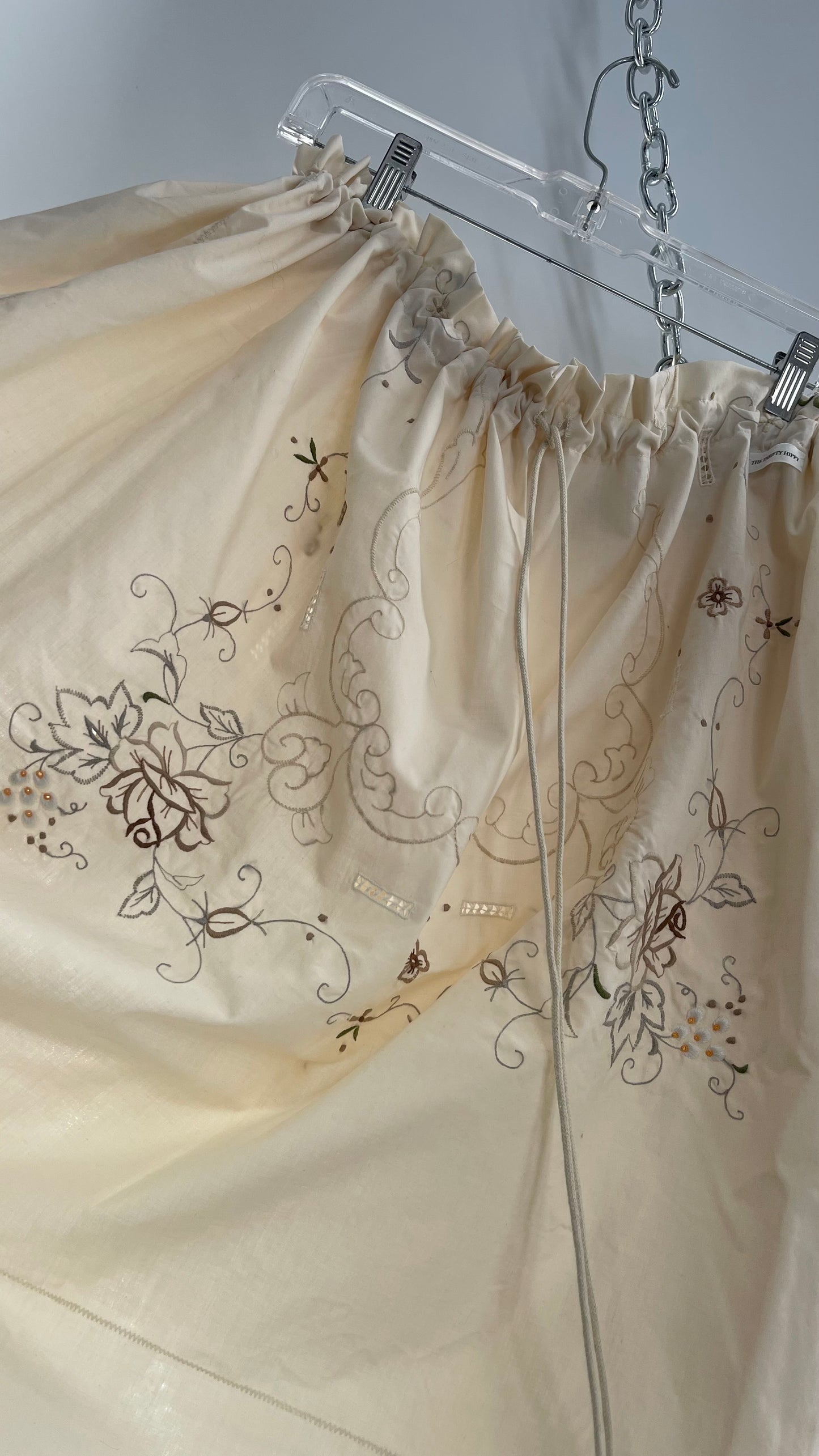 Custom Handmade Vintage Embroidered Off White Soirée Skirt (One Size)