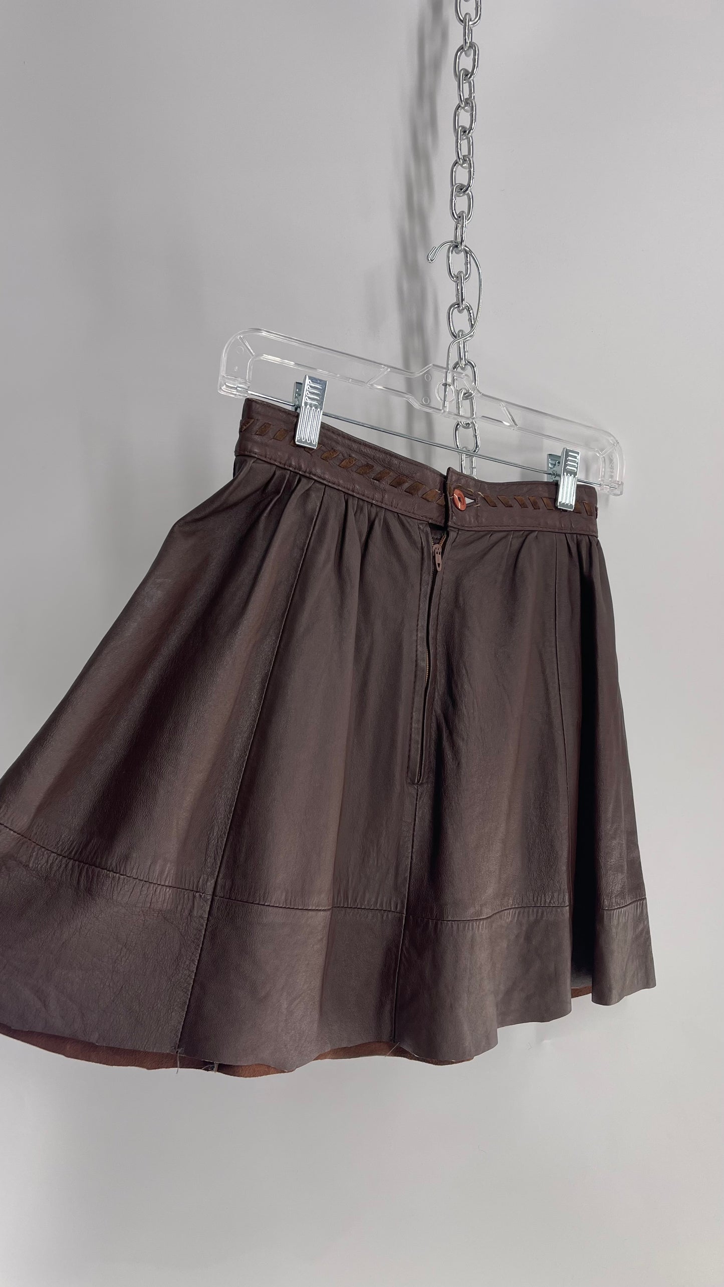 Urban Outfitters Renewal Brown Leather Pocket Front Suede Stitch Mini Skirt with Tags Attached (XS)