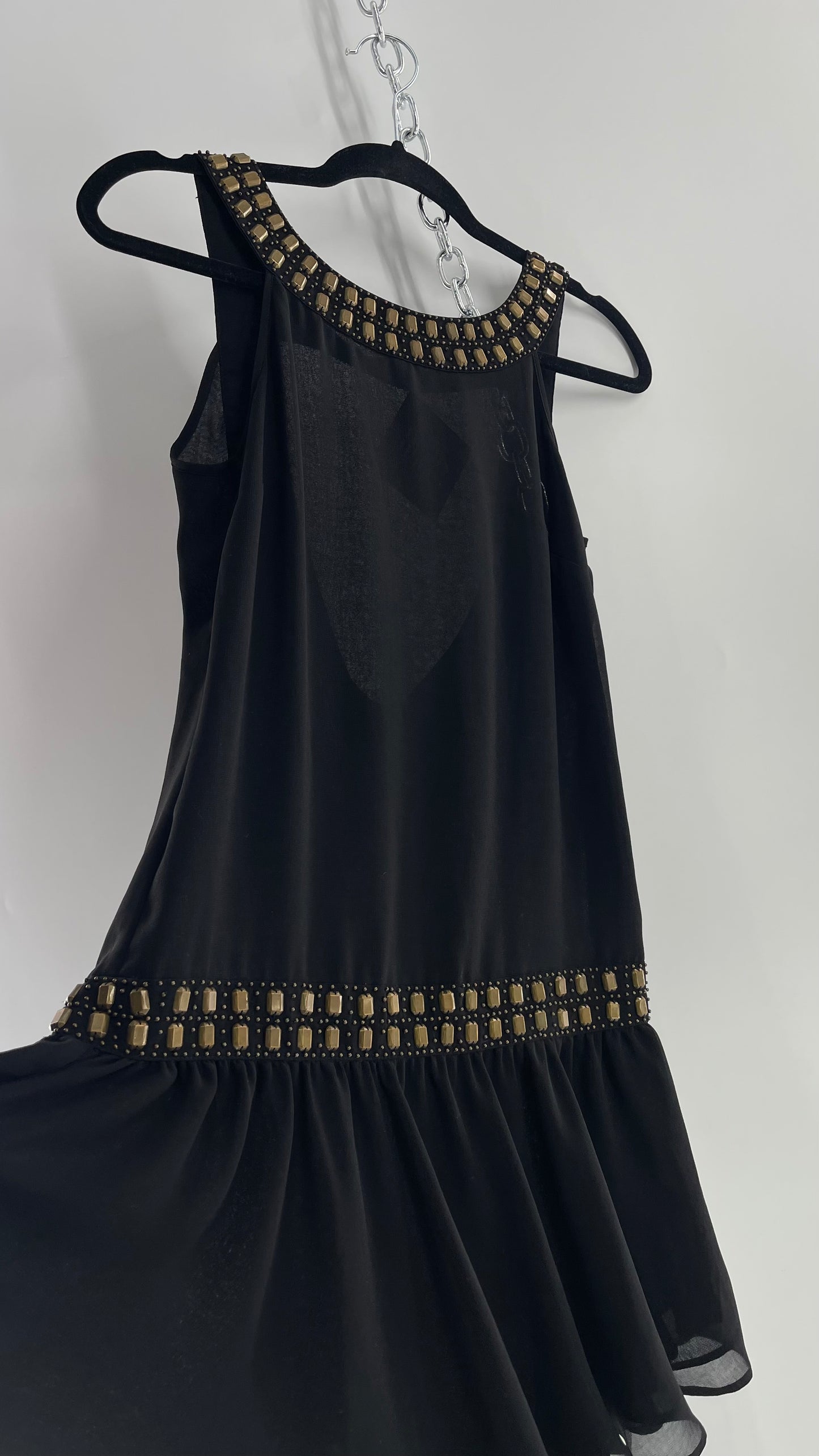 Vintage Forever Black Open Back Dress with Bronze Studs (Small)