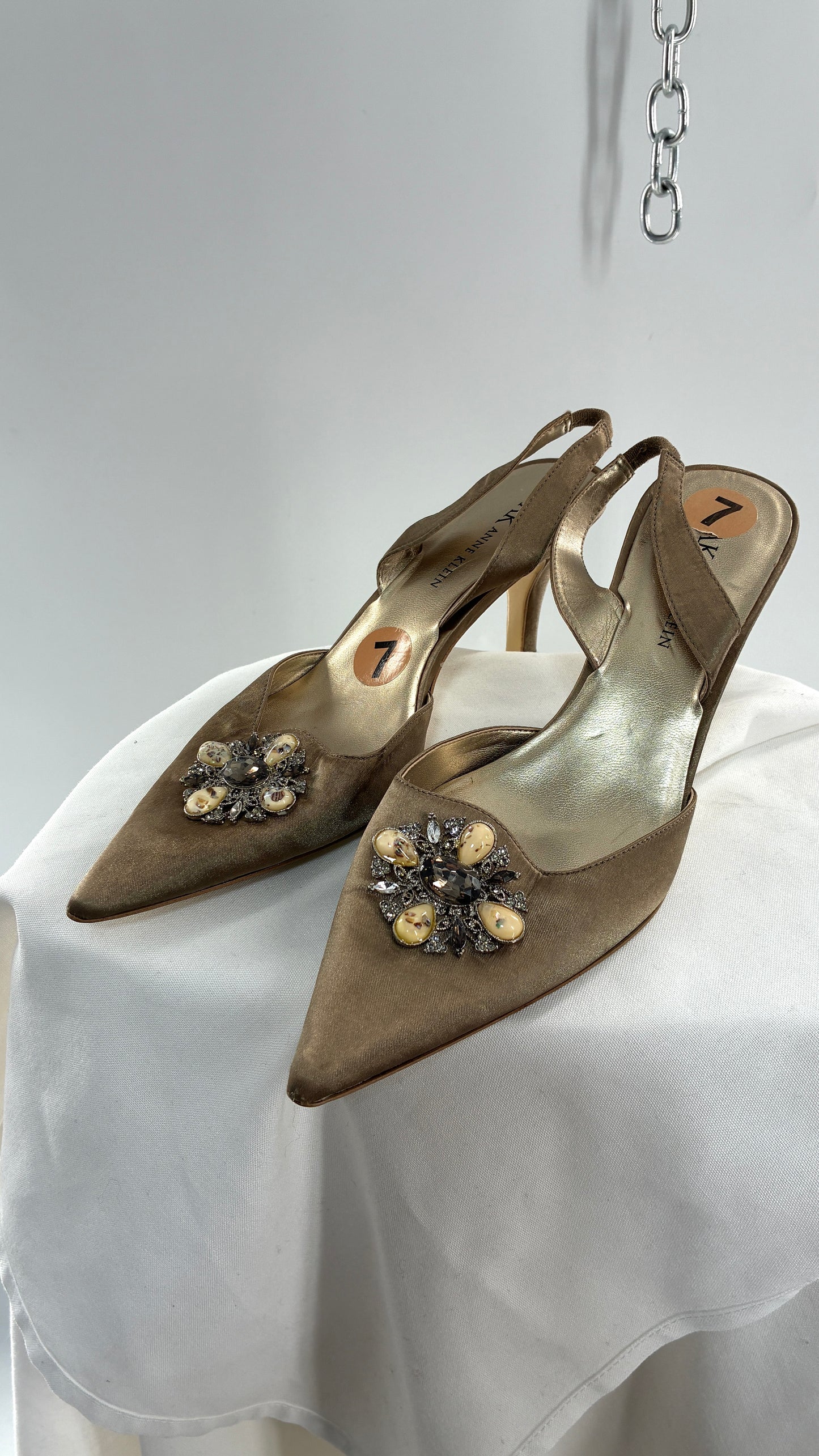 Vintage Anne Klein 1990s Kitten Heel with Stone and Metal Embellishments(7)