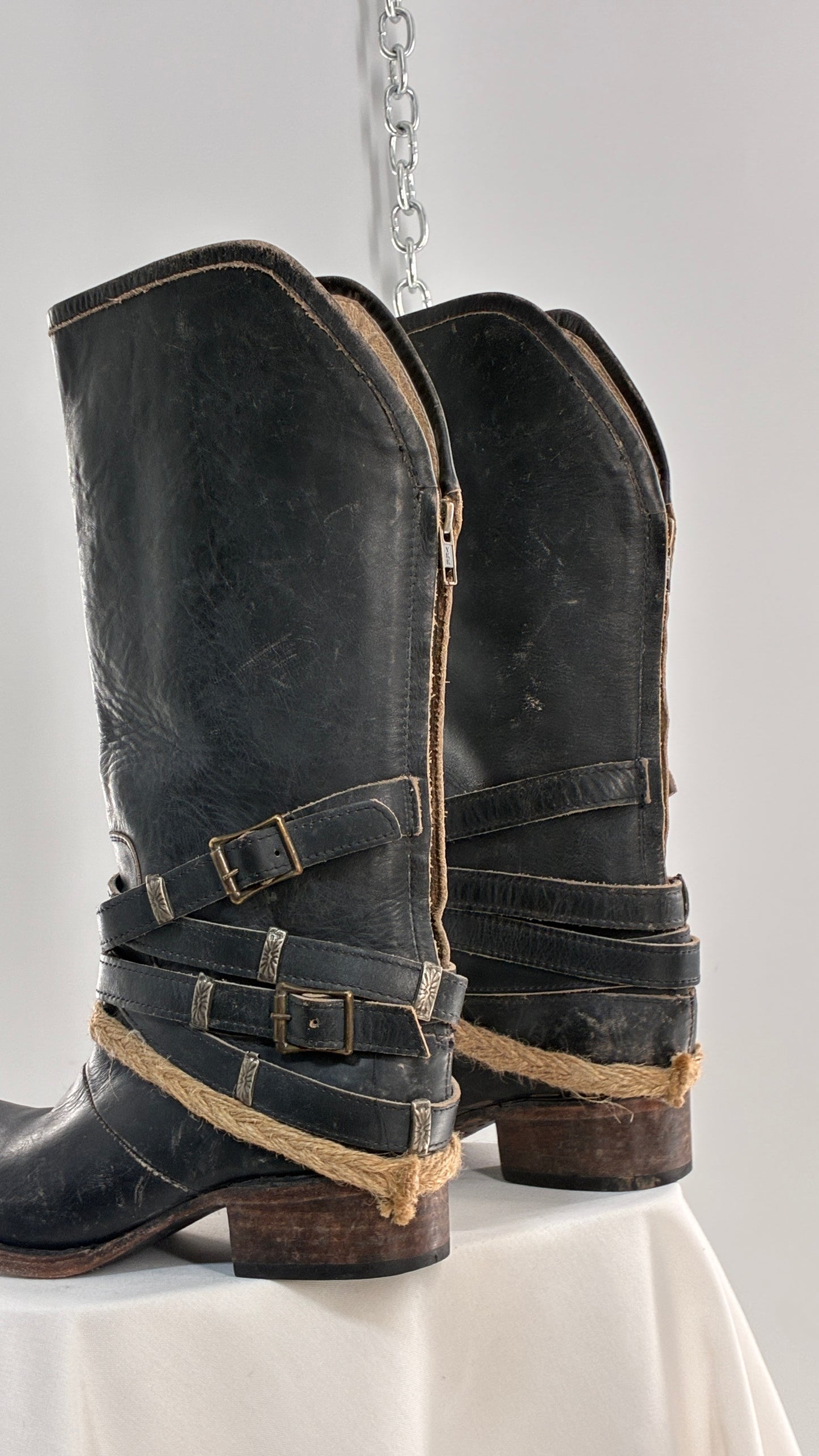 Vintage FREEBIRD Drove Distressed Black Leather Boot with Buckle Detailing (8)