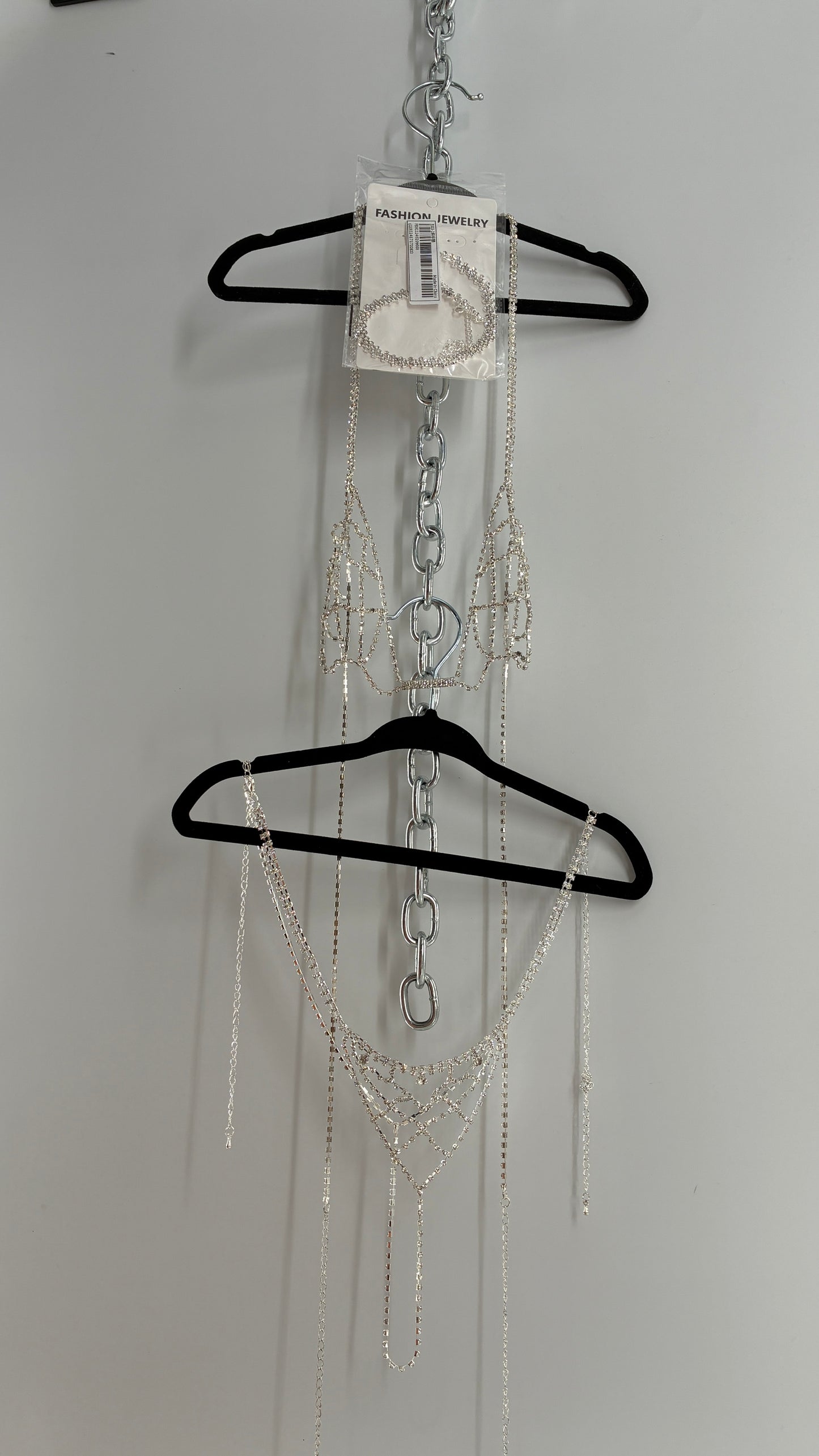 Silver Rhinestone Encrusted Bra, Panty, and Choker Set (One Size)