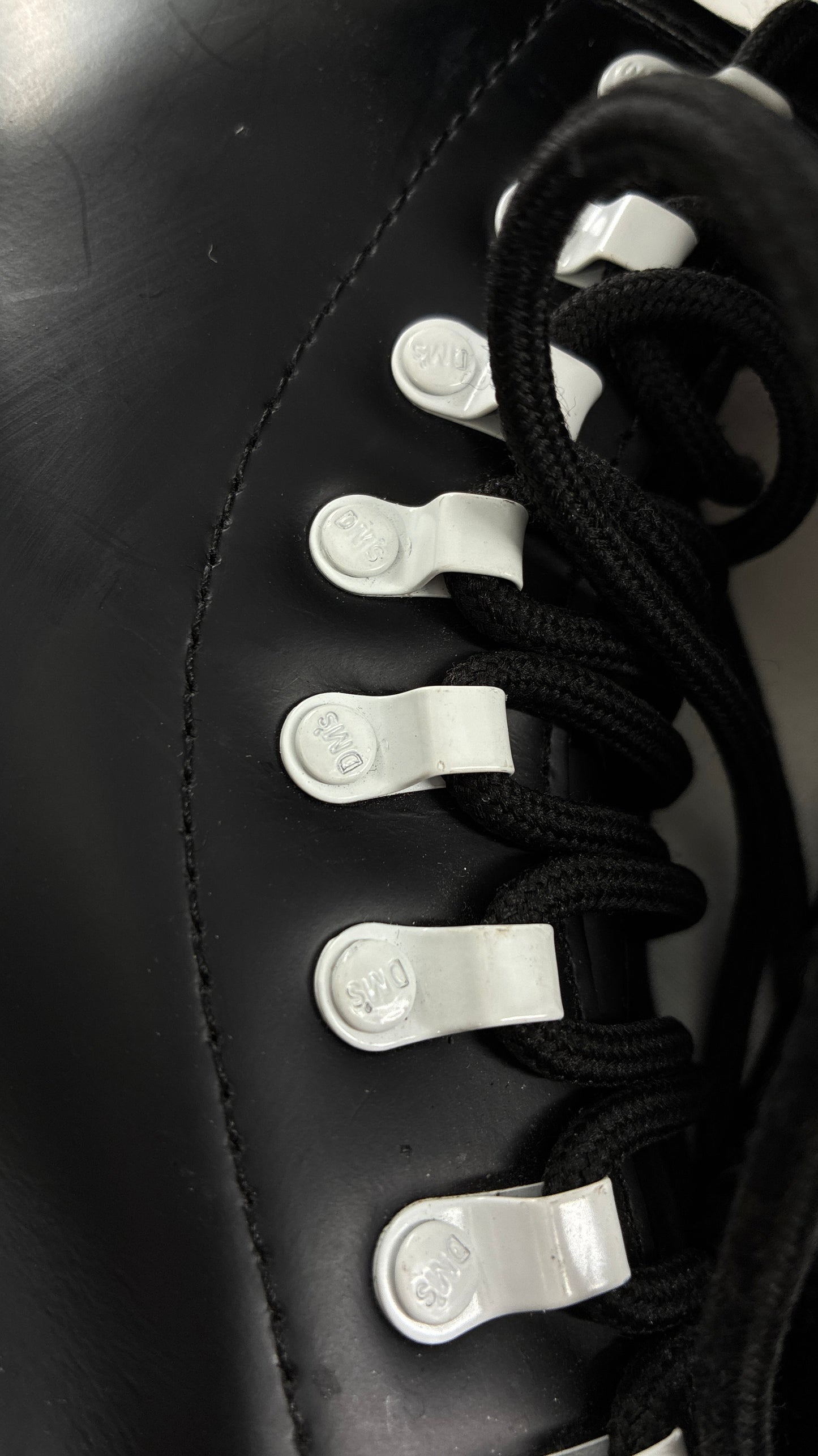 Vintage DR.MARTENS AirWair 1460 DISRUPT Black Patent Leather Boots with White Hardware (8L, 7M)