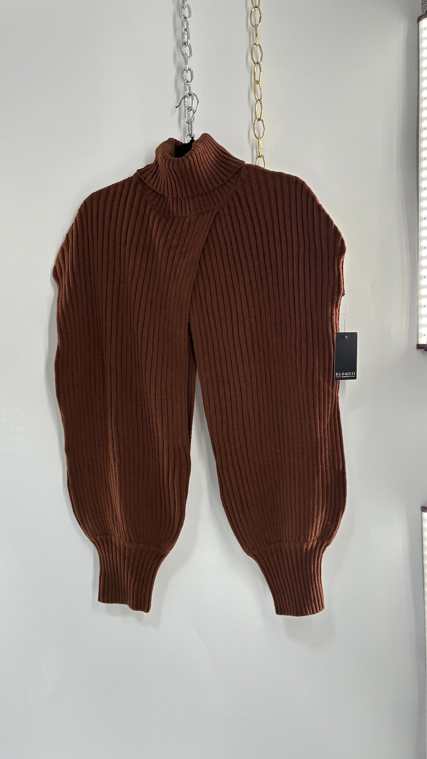 ELOQUII Brown Knit Turtle Neck Bubble Sleeve Shrug with Tags (22/24)