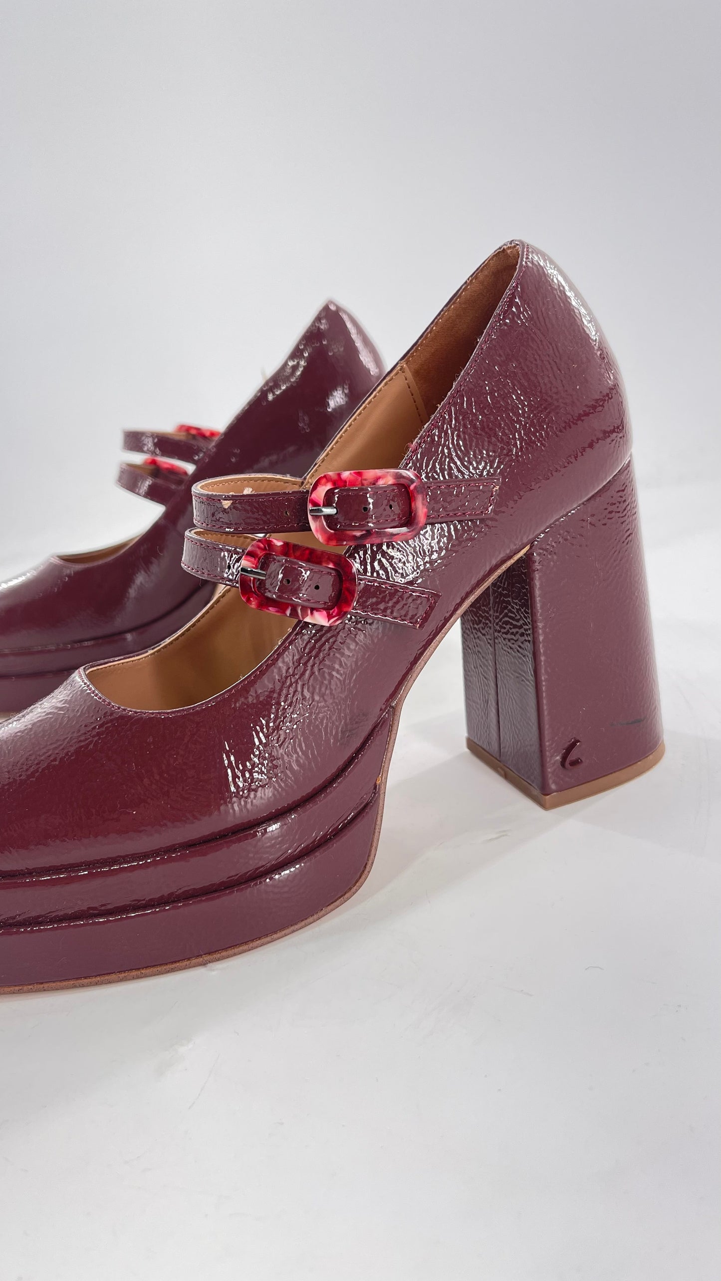 CIRCUS NY Burgundy Double Platform Chunky Heel Double Strap Mary Jane Steppers