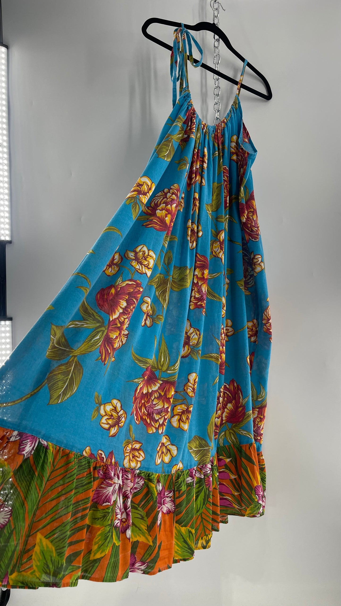 Handemade Brazilian Color Blocked Blue/Orange Floral Maxi (One Size)