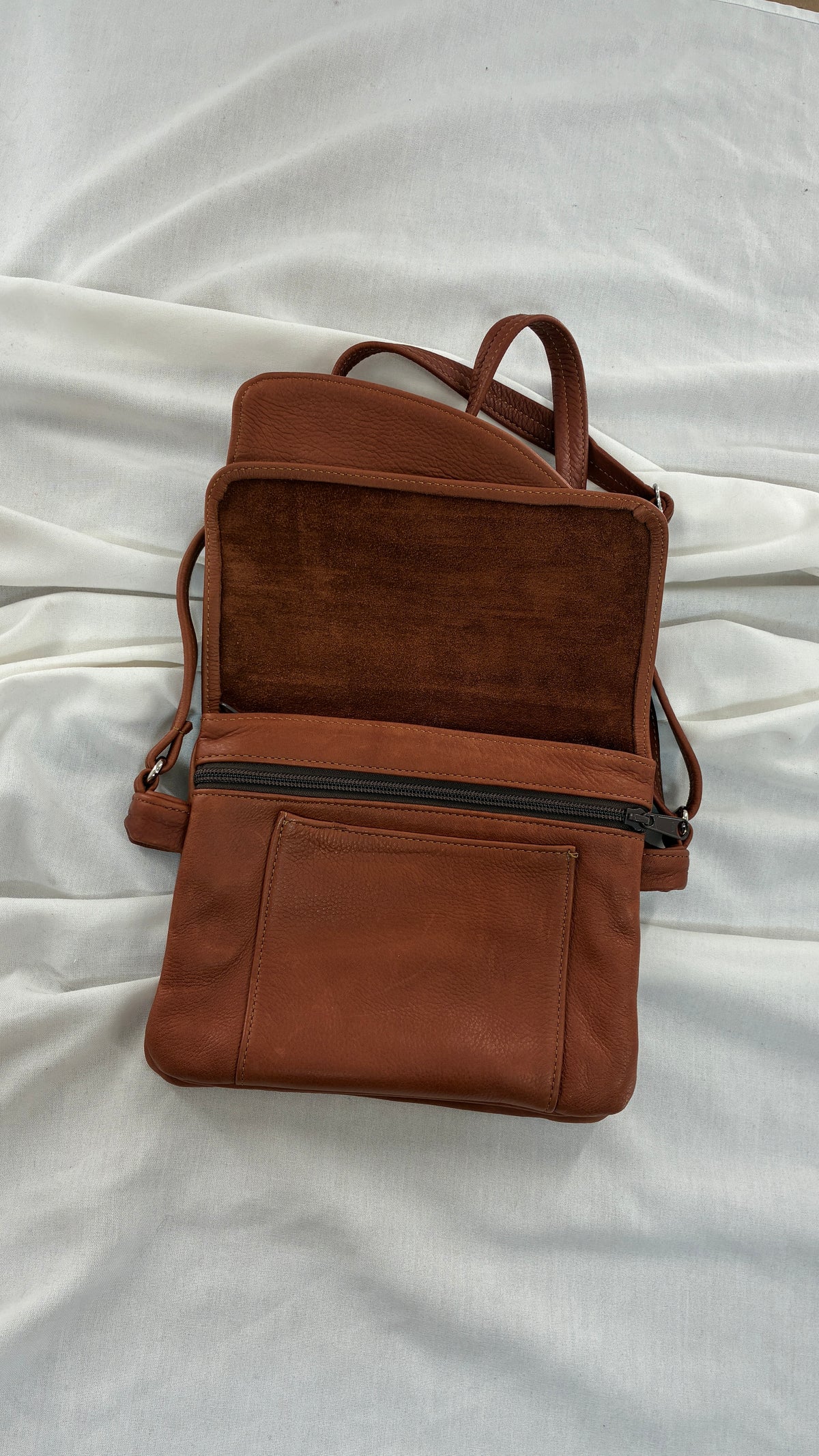 ELIE Genuine Leather Tulip Jr Handbag with Multiple Sections and Zippered Pockets