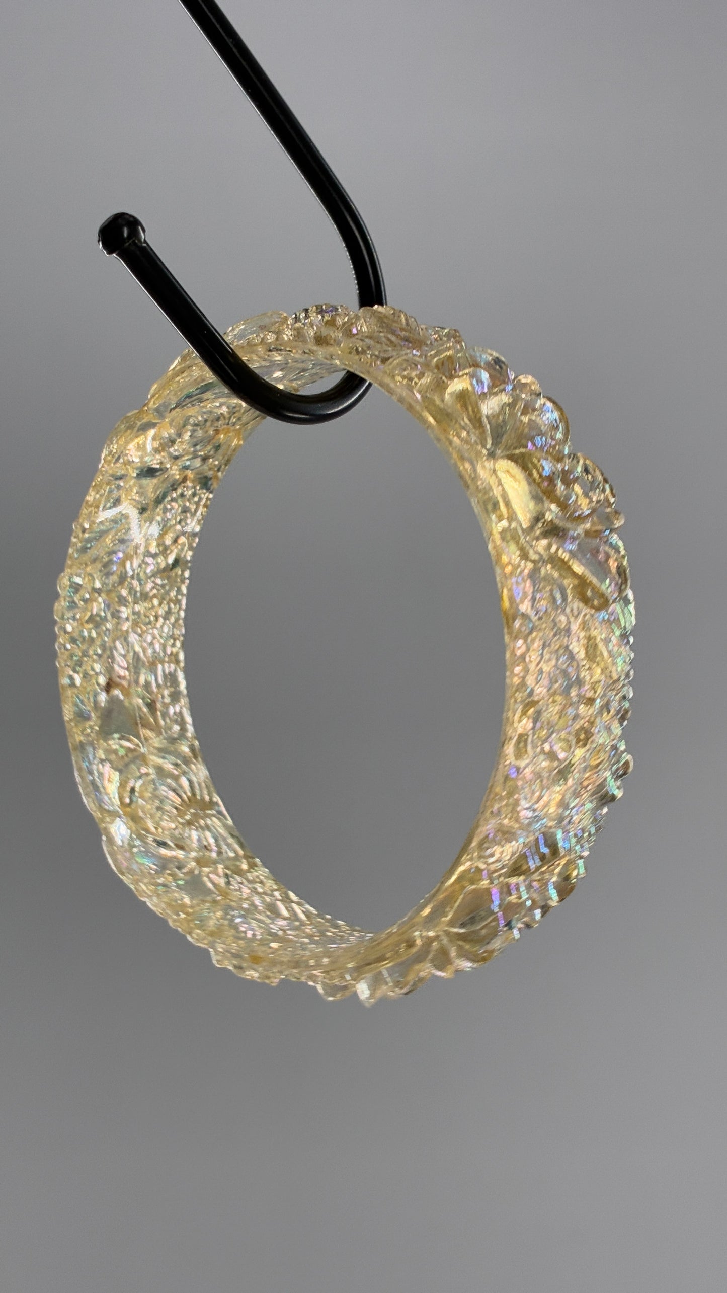 Vintage Iridescent, Lucite, Engraved Florals Bangle