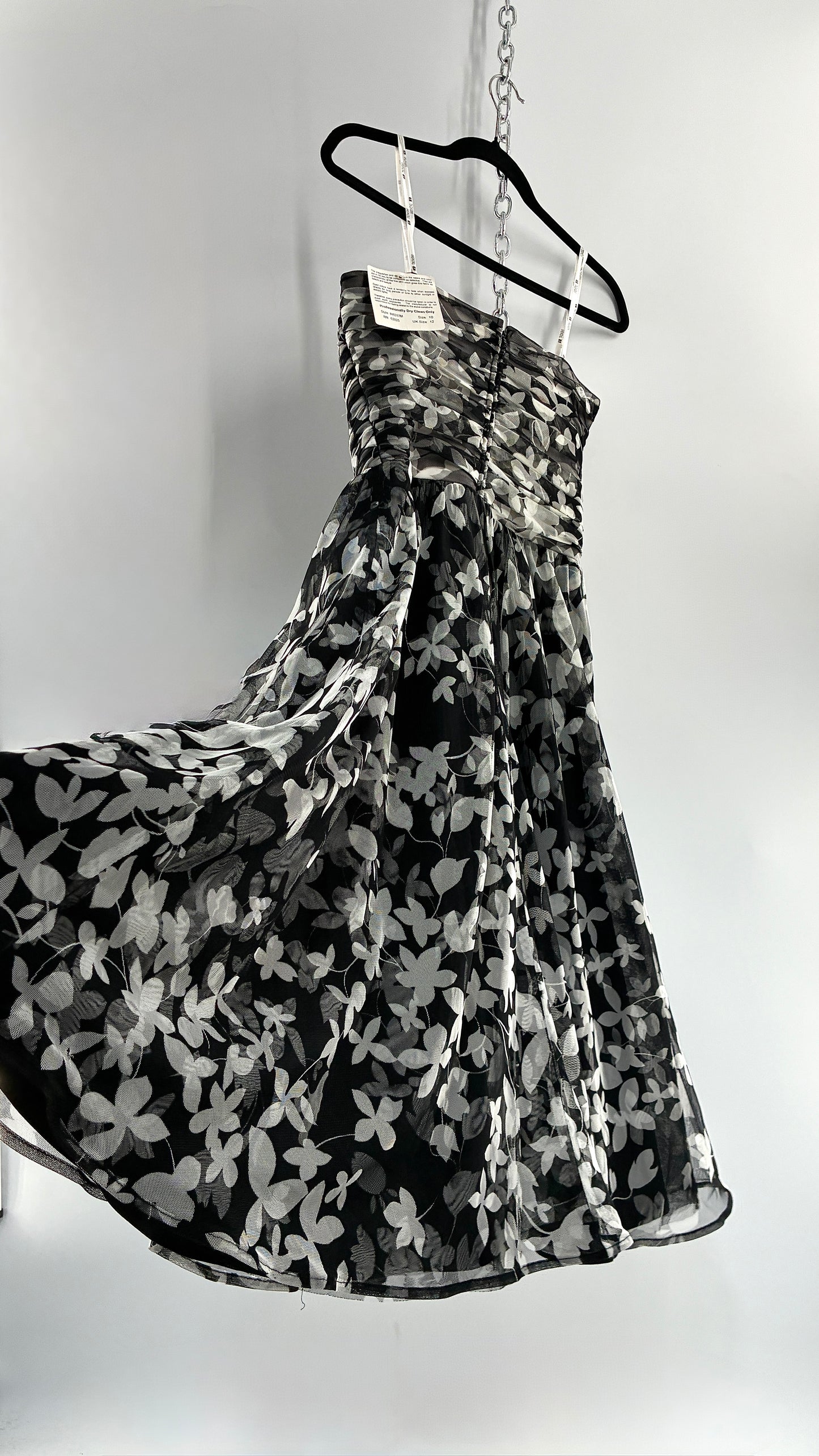 Deadstock Vintage TADASHI Ruched Bust Circle Skirt 1950s Style Black and White Dress (10)