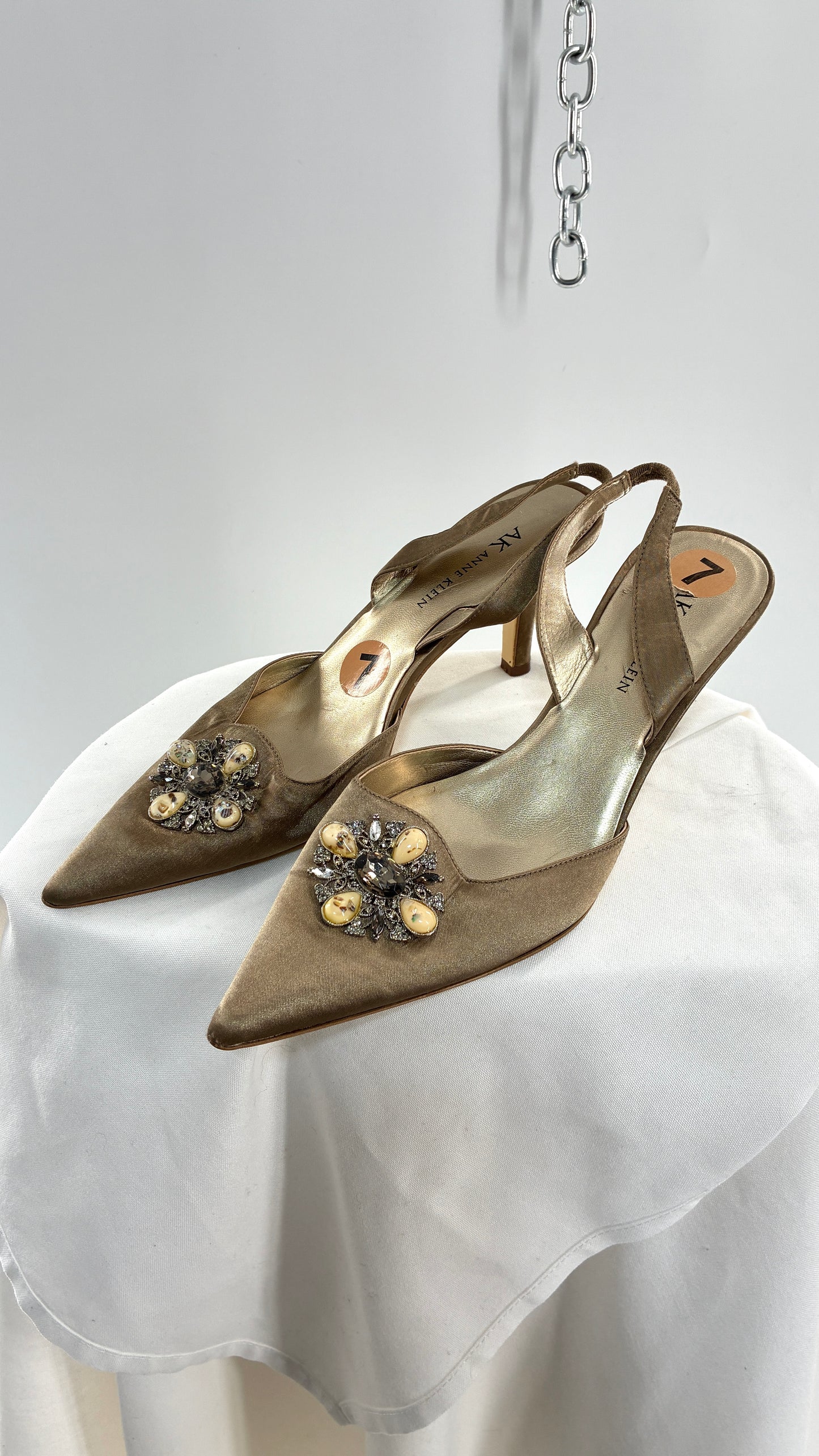 Vintage Anne Klein 1990s Kitten Heel with Stone and Metal Embellishments(7)