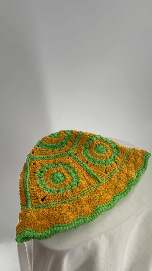 Crochet Yellow and Green Sun/Bucket Hat