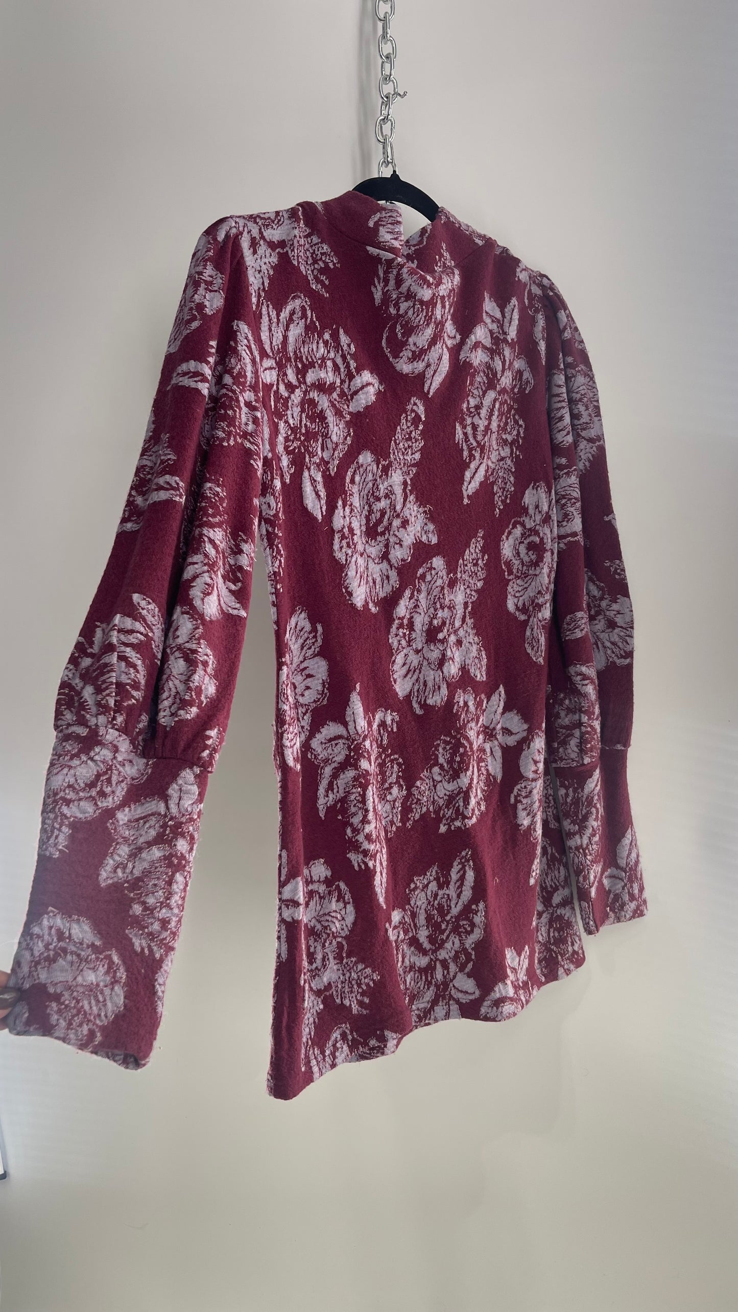 Free People Burgundy Floral Sweater Dress (Medium)