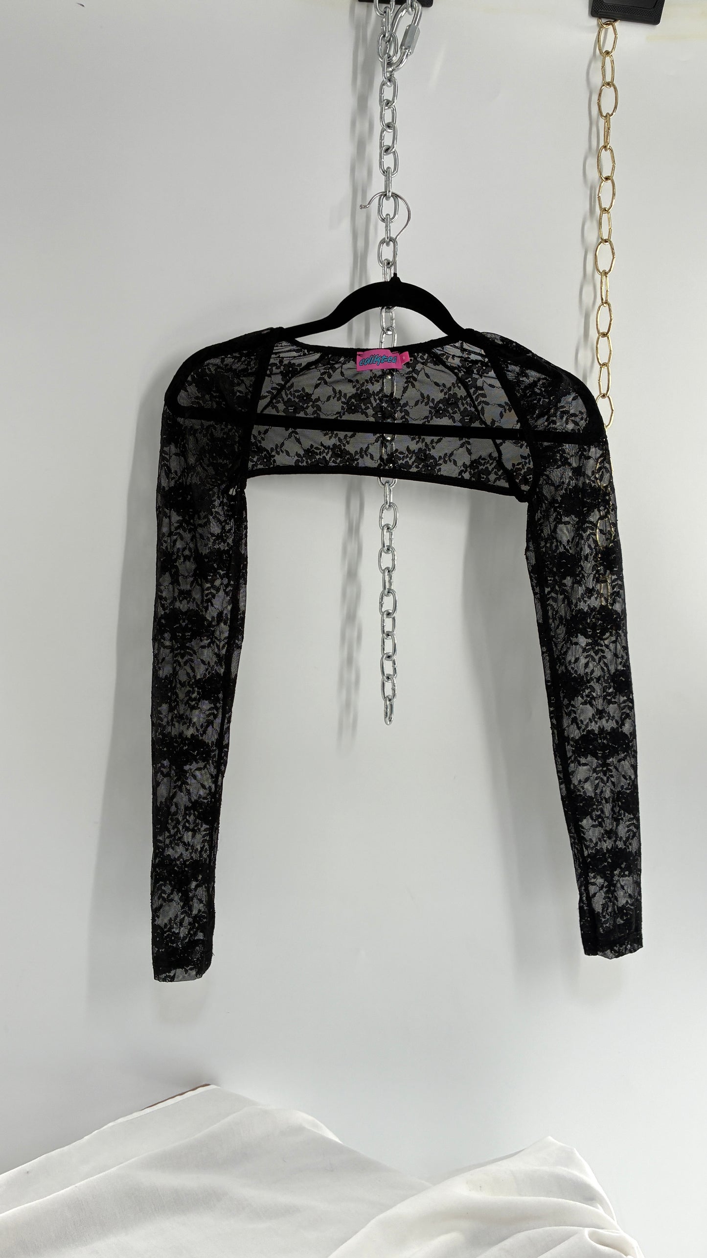 EDIKTED Black Lace Long Sleeve Shrug (Medium)