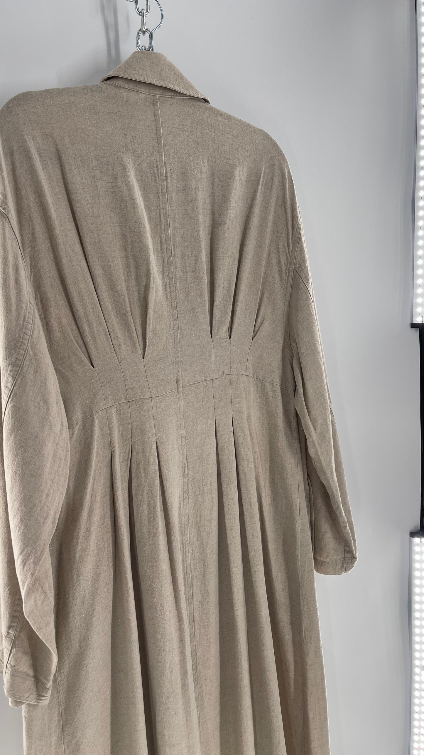 Free People Double Breasted Beige Linen Trench Coat with Brown Buttons and Tags Attached