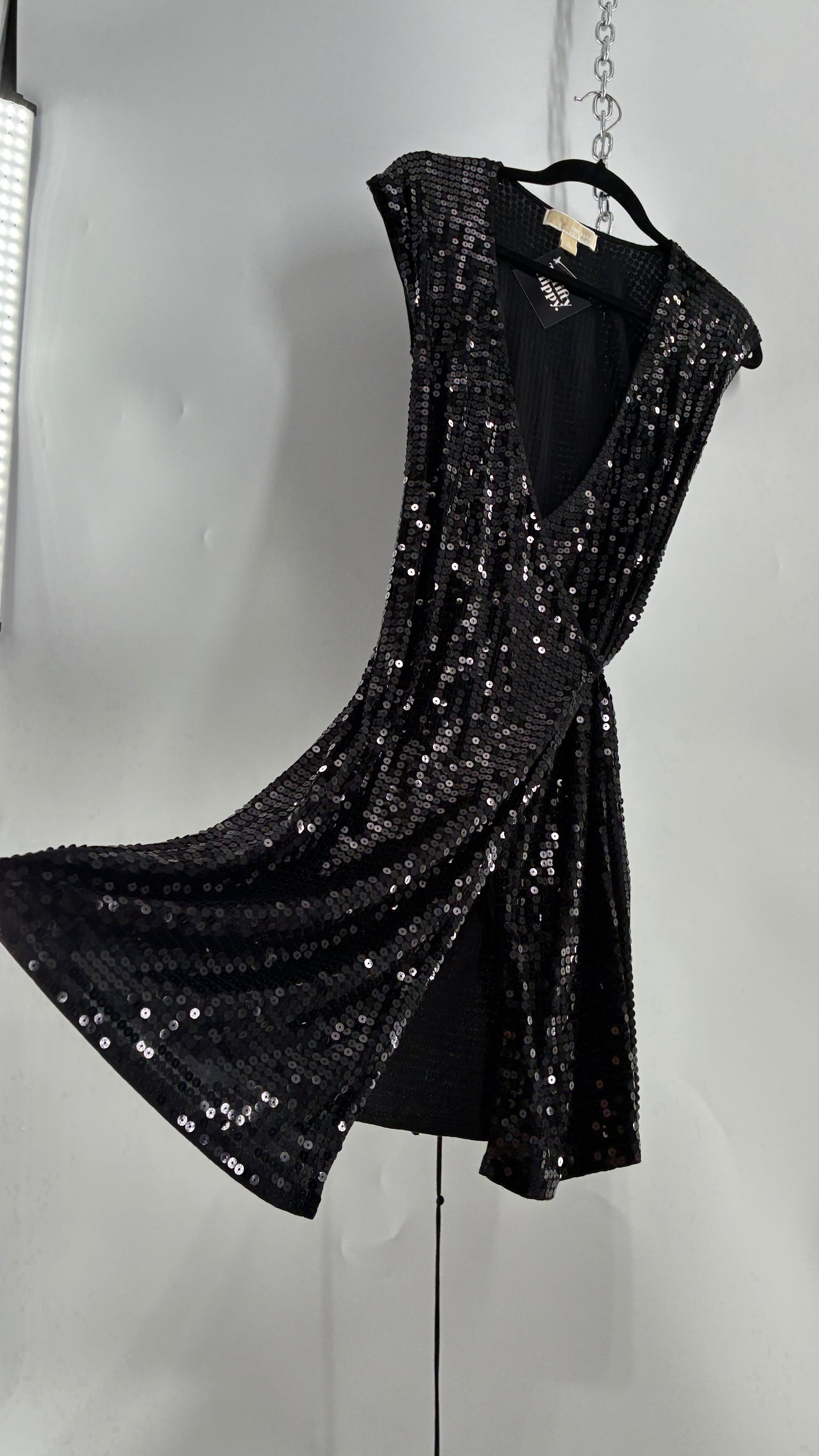 Vintage MICHAEL KORS Black Sequin Wrap Dress (Small)