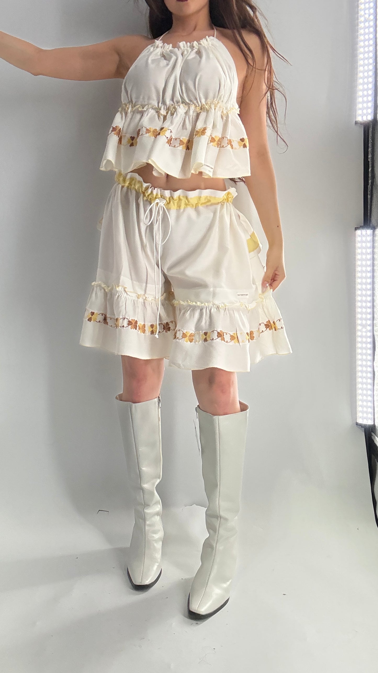 Vintage Handmade Heavily Embroidered Play Set with Sailor Style Ruffled Bum (XS-XL)