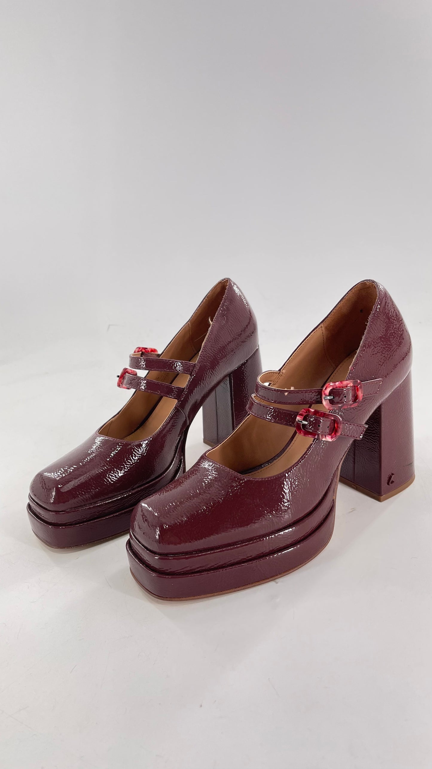 CIRCUS NY Burgundy Double Platform Chunky Heel Double Strap Mary Jane Steppers