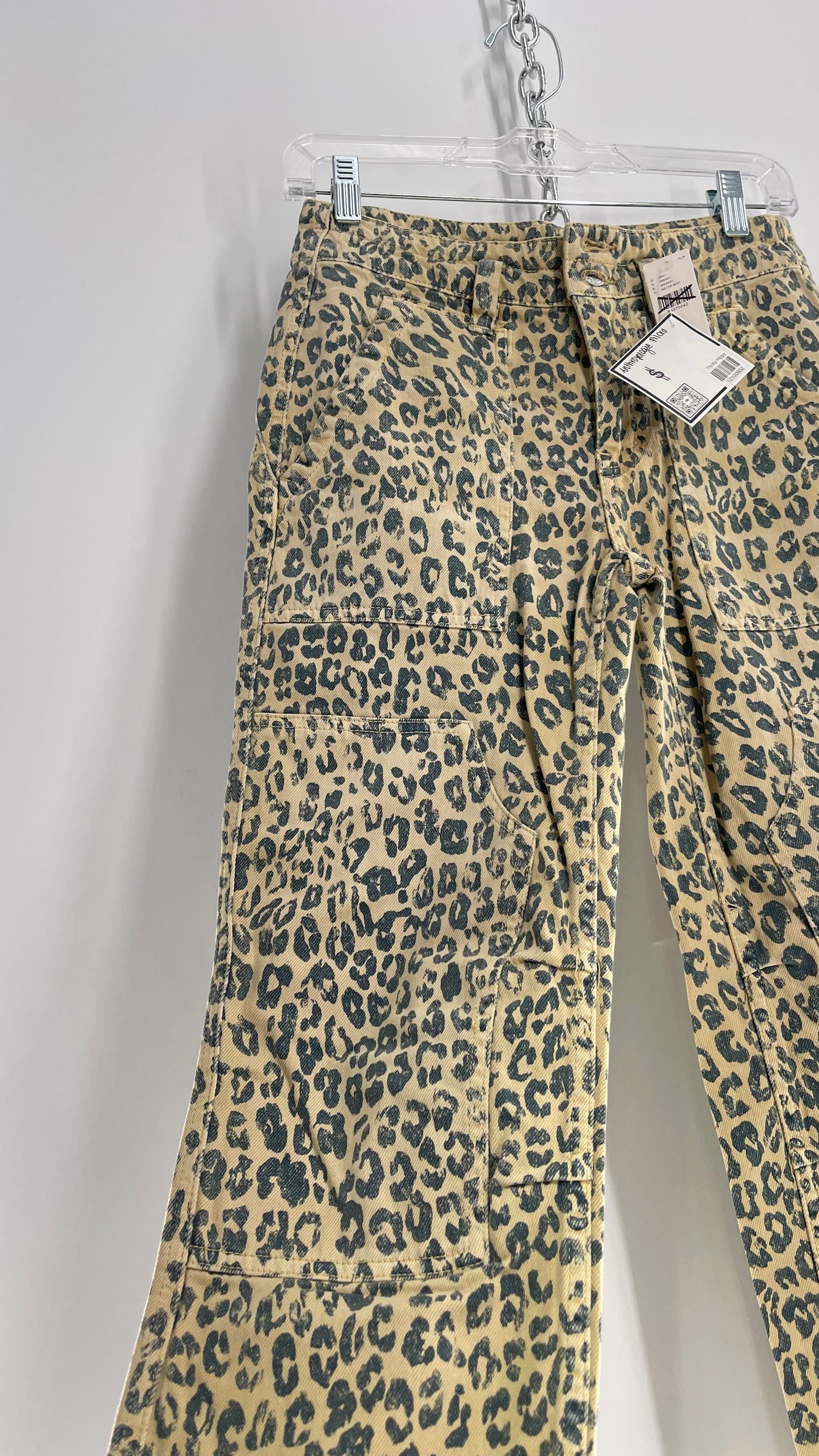 Pilcro Anthropologie Beige Blue Faded Leopard Carpenter Pant with Tags (24P)