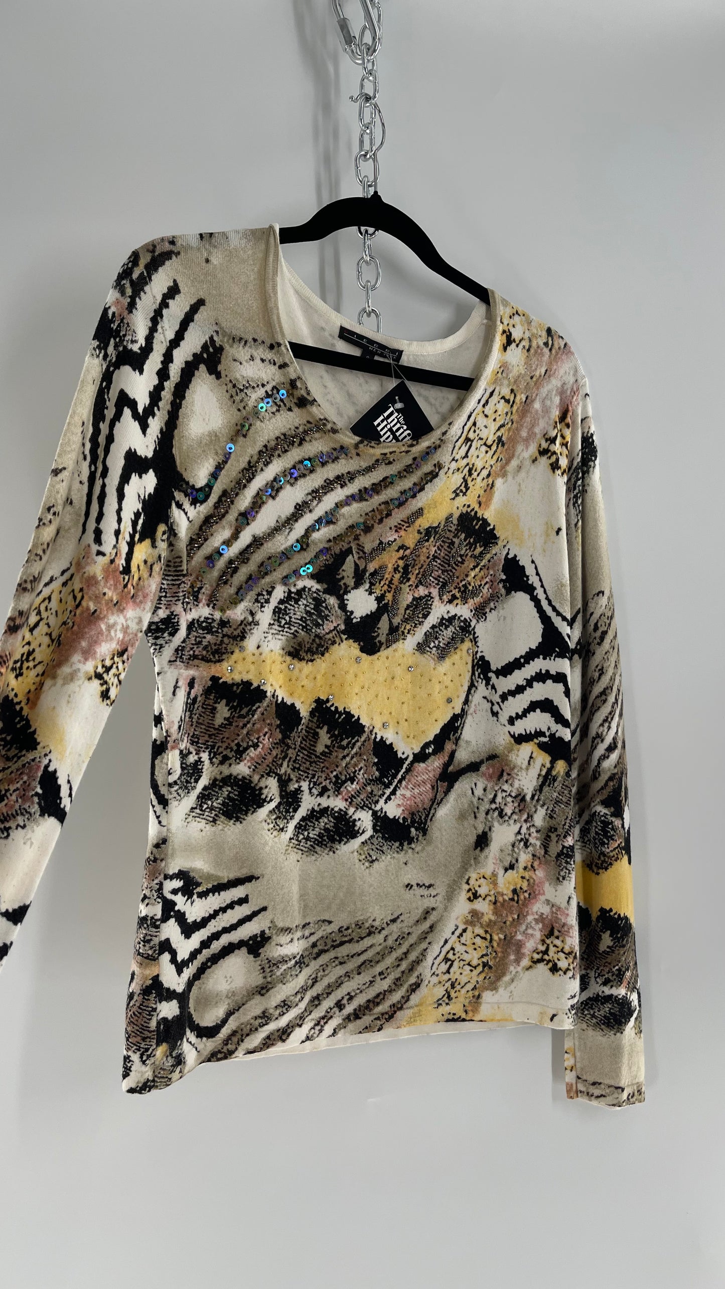 Vintage PIERRI Animal Print Graphic Knit with Iridescent Sequins (Small)