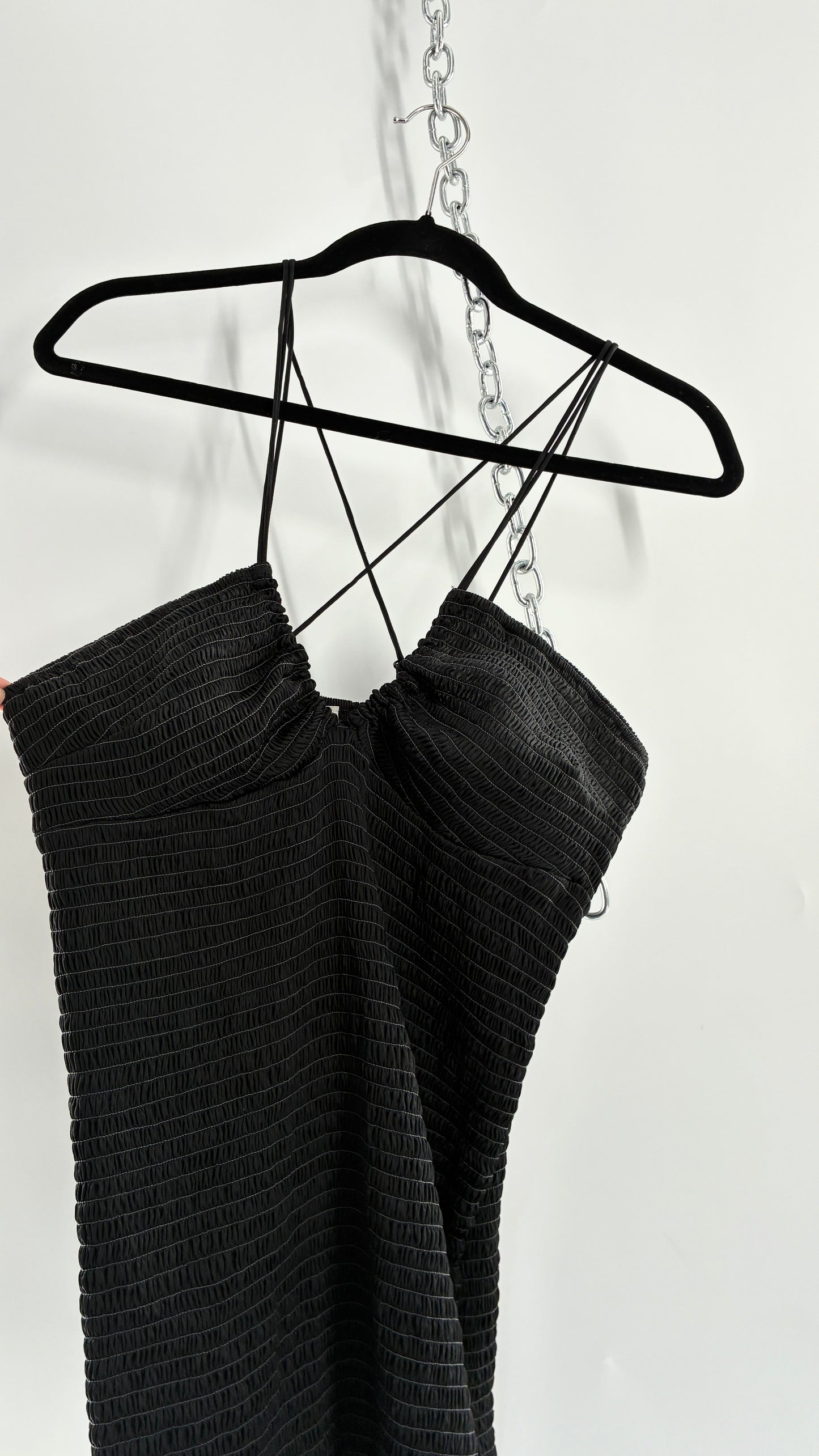 Intimately Free People Black Smocked Bodycon Mini Dress (Small)