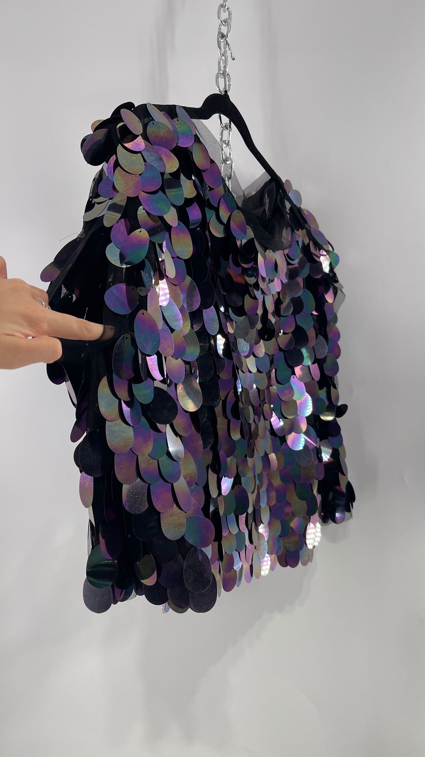 Free People Oversized Iridescent Purple/Indigo Color Changing Sequins (XS)