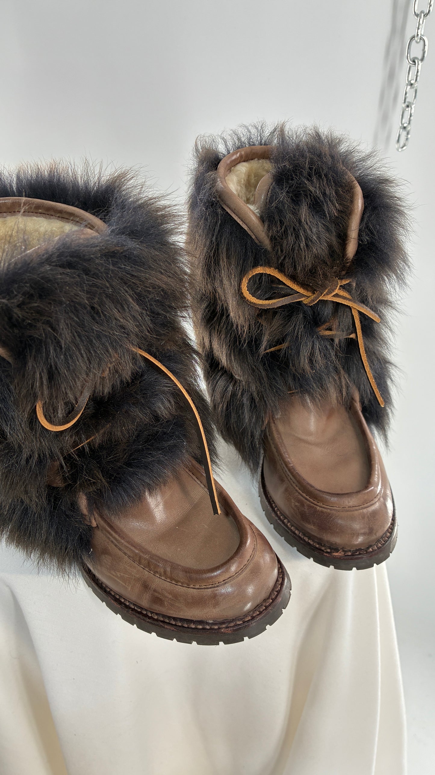 Vintage AERIN Apres Ski Brown Leather Boots with Genuine Fur and Shearling Lining (7)