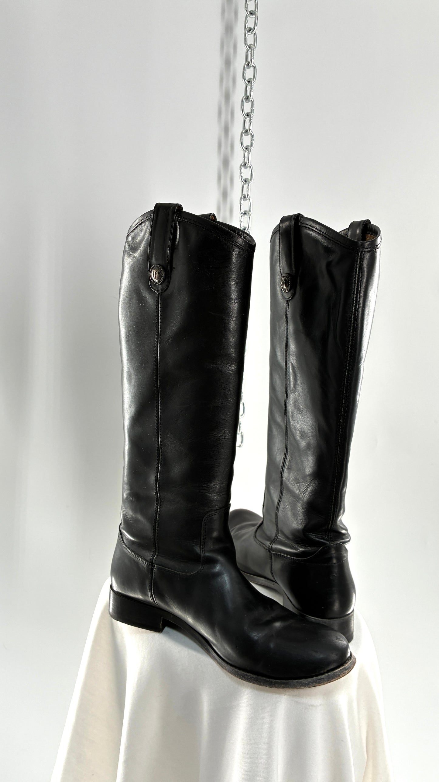 Vintage FRYE Melissa Tall Black Leather Button Boot Made in Mexico (7.5)