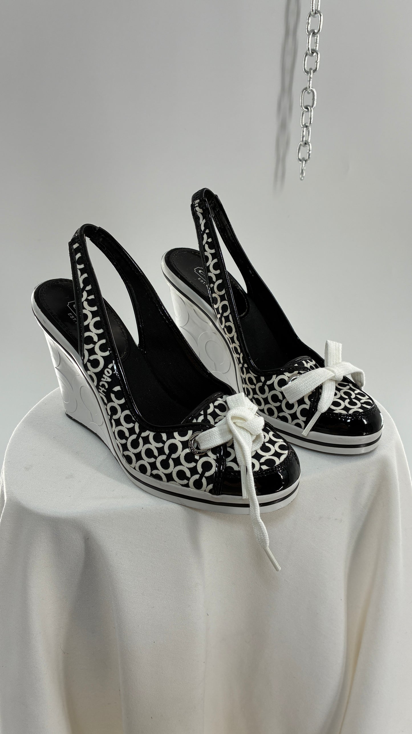 Vintage COACH Emilanna Black and White Monogram Wedge Sneaker Heel (7B)