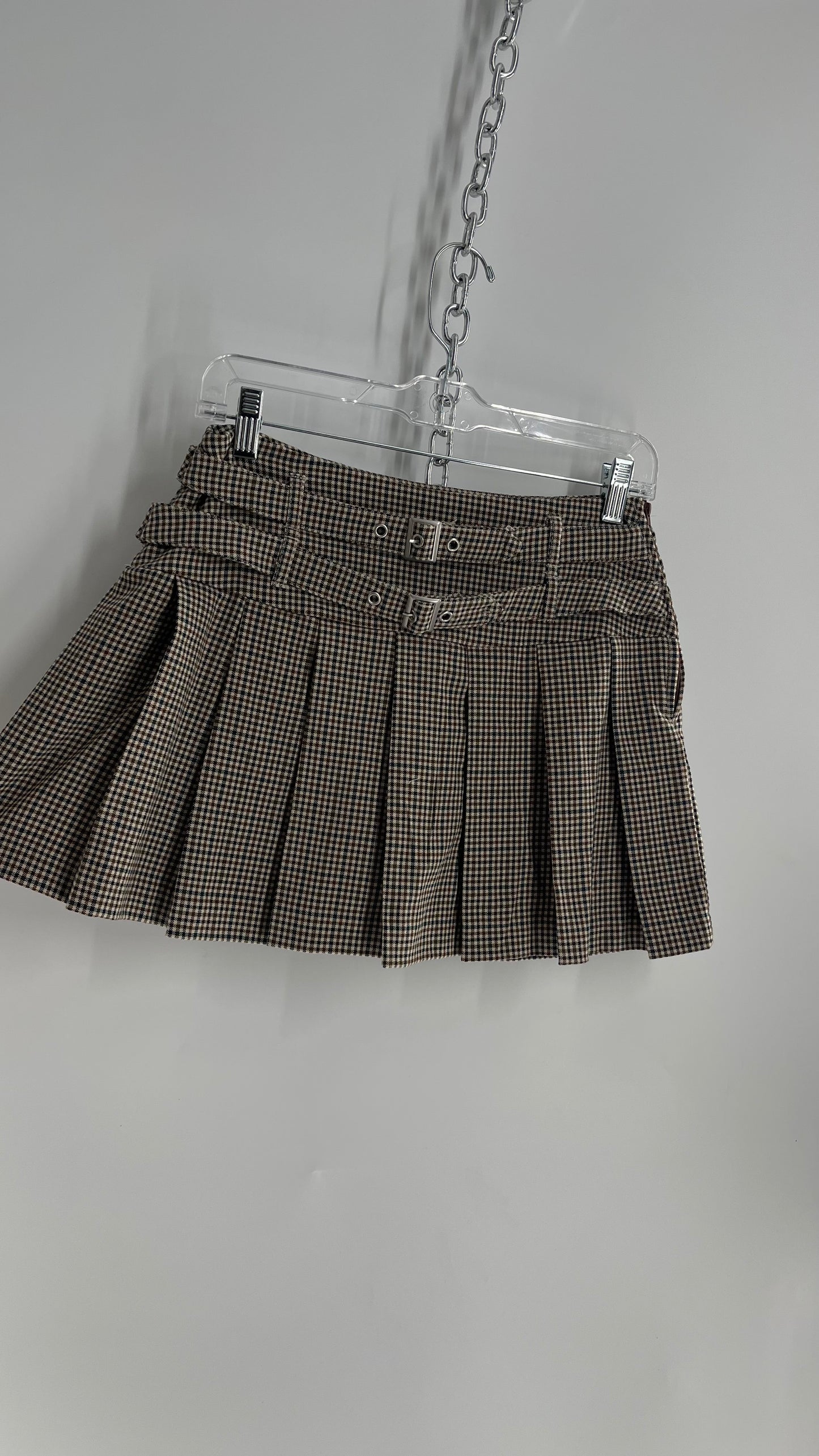 Vintage Double Belted Pleated n Plaid Mini Skirt with Built in Shorts (Small)