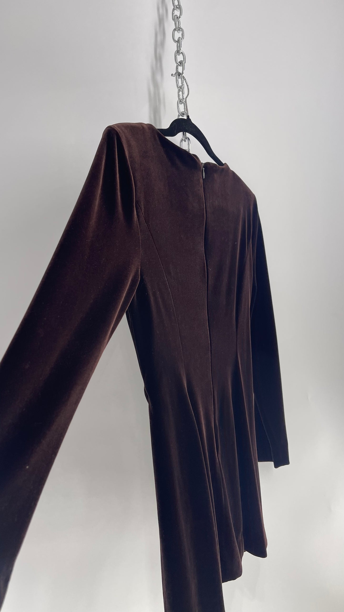 JBS Ltd Vintage Dark Brown Velvet Belted Long Blouse (Medium)