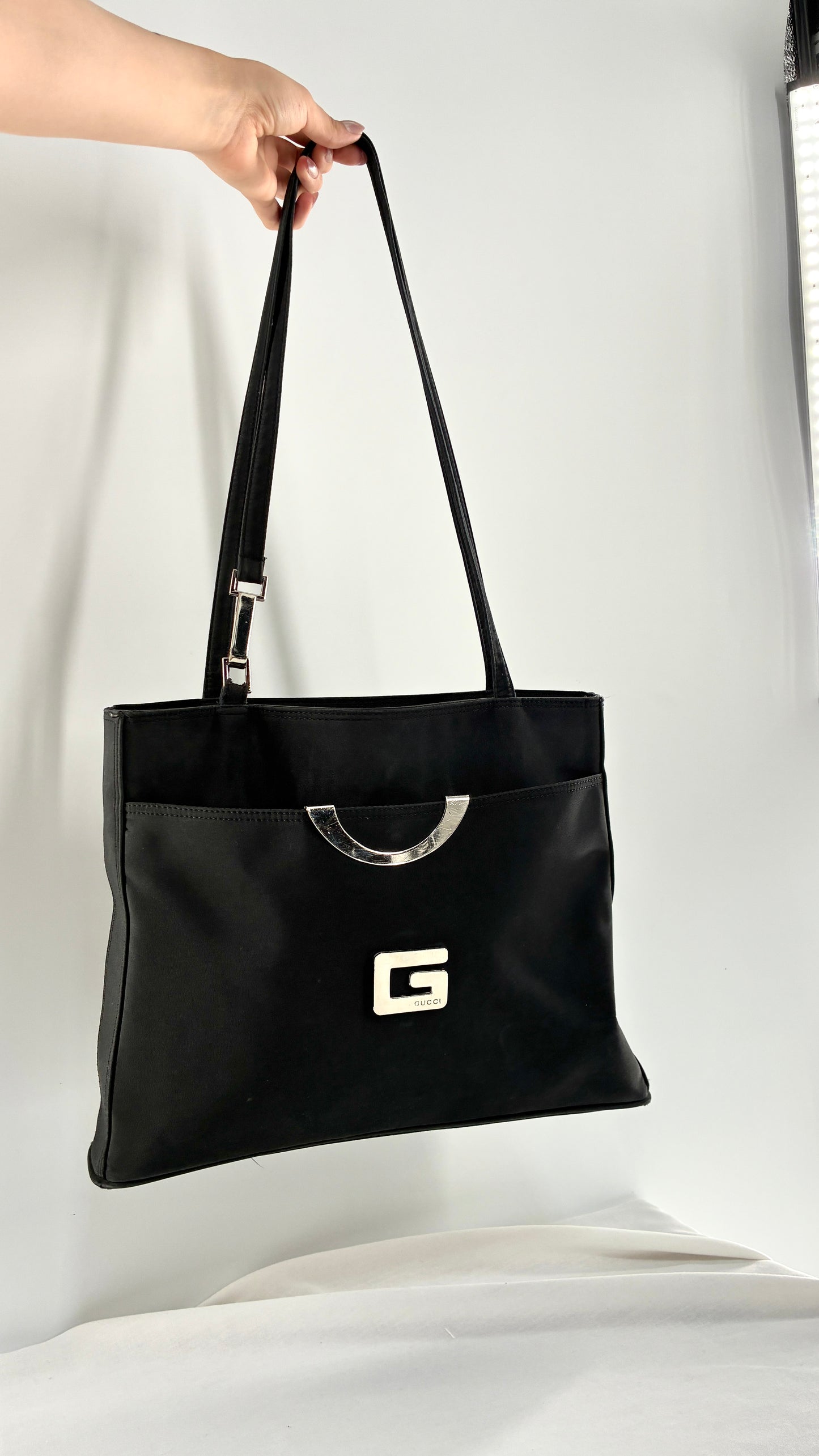 Vintage GUCCI Inauthentic Black Shoulder Bag with Silver Metal Hardware