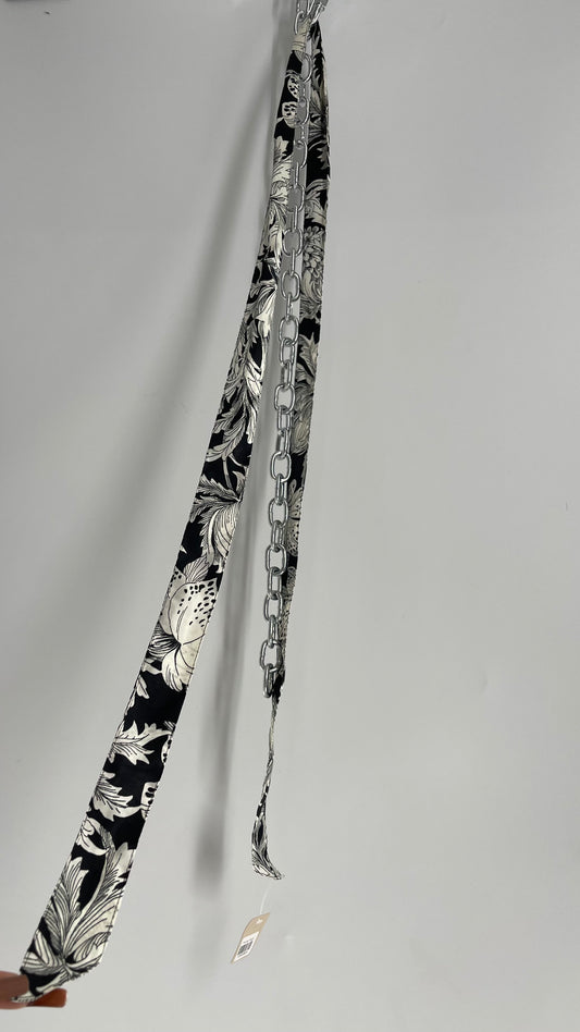 Vintage Black and White Floral Skinny Scarf/Belt/Hair Tie