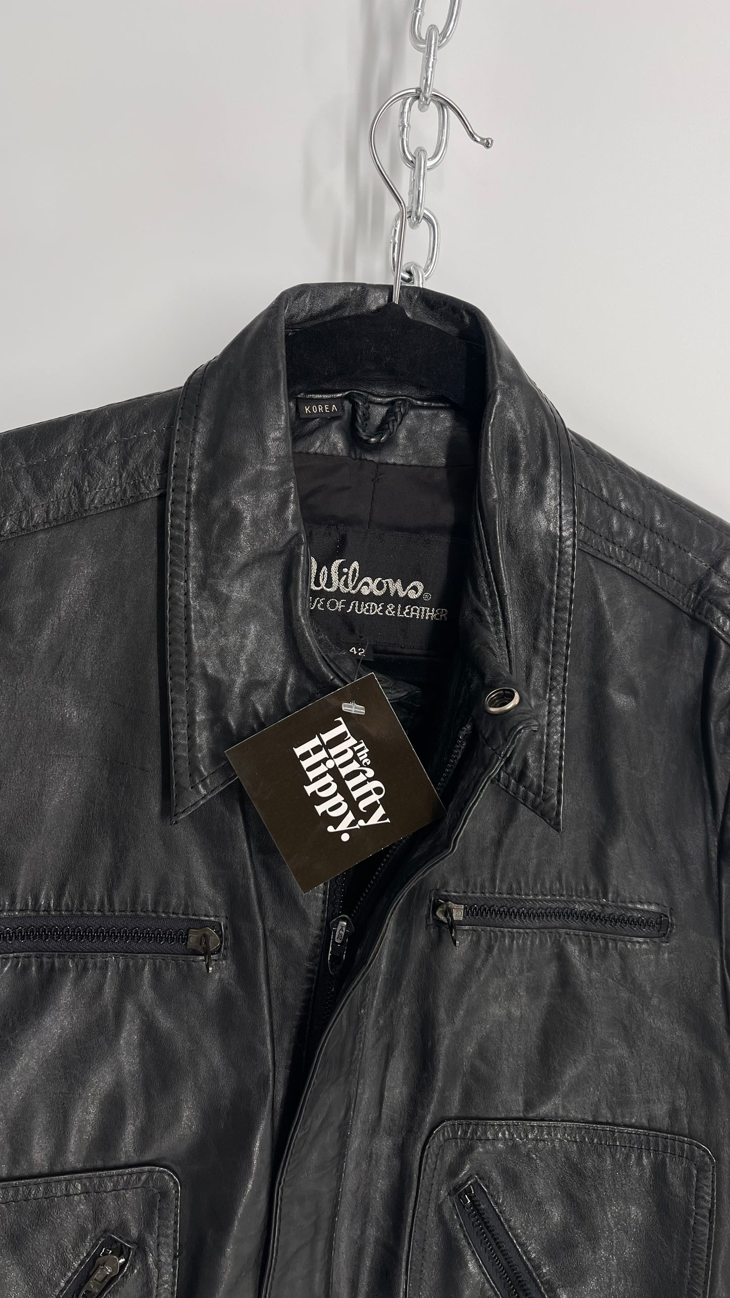 Vintage Wilson’s House of Suede & Leather Black Bomber Jacket (42)