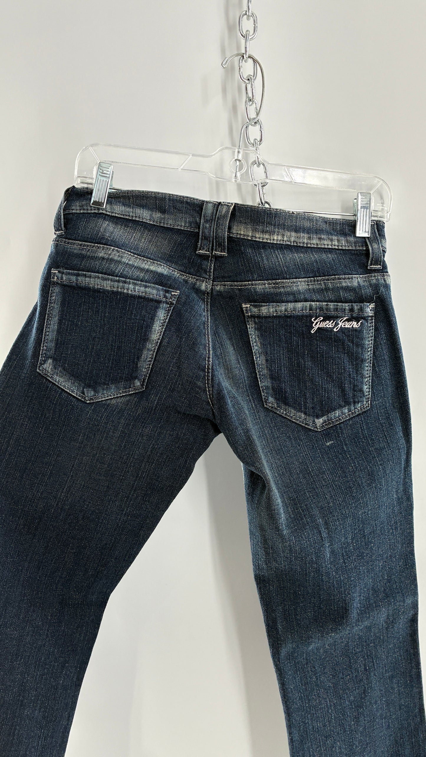 Vintage GUESS CO Ultra Low Rise Jeans with Bleached Seams and Button Side Closure (26)