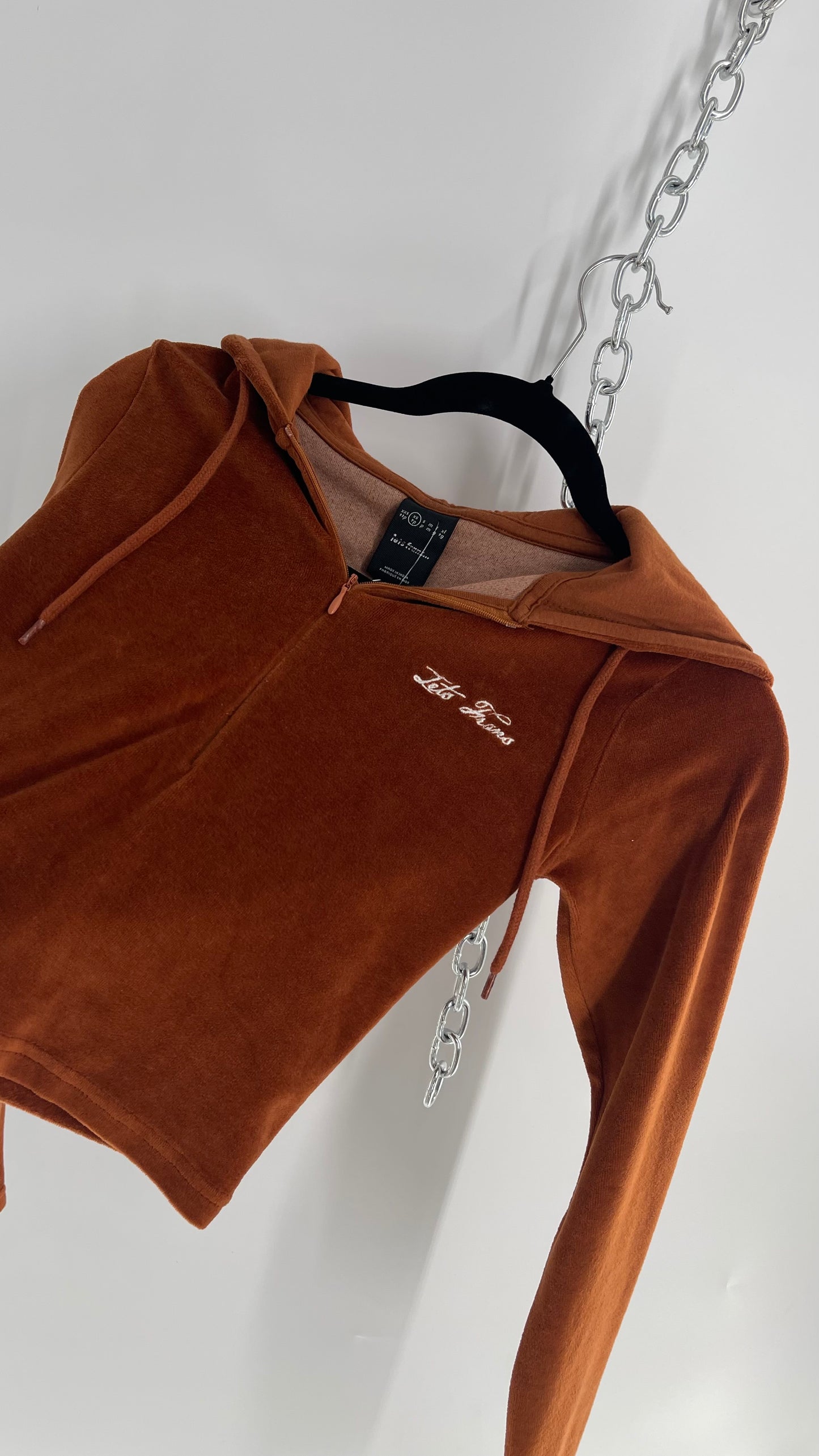 Lets Frans Burnt Orange Embroidered Cropped Hoodie (XS)